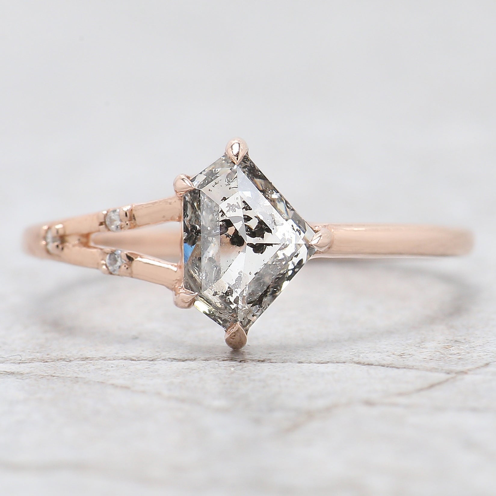 Shield Cut Salt And Pepper Diamond Ring 1.12 Ct 5.62 MM Shield Diamond Ring 14K Solid Rose Gold Silver Engagement Ring Gift For Her QL2593