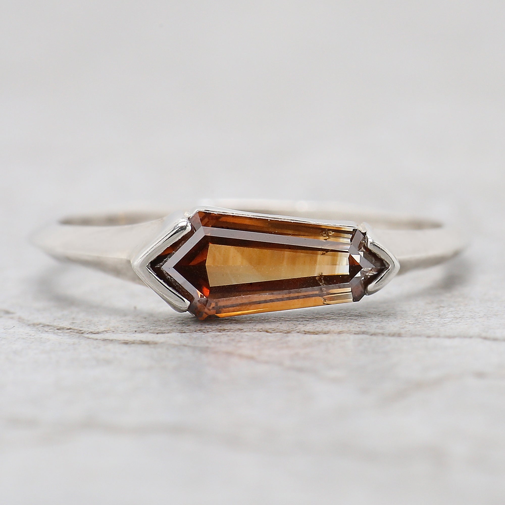 Shield Shape Brown Color Diamond Ring 0.93 Ct 10.25 MM Shield Diamond Ring 14K Solid White Gold Silver Engagement Ring Gift For Her QL1795