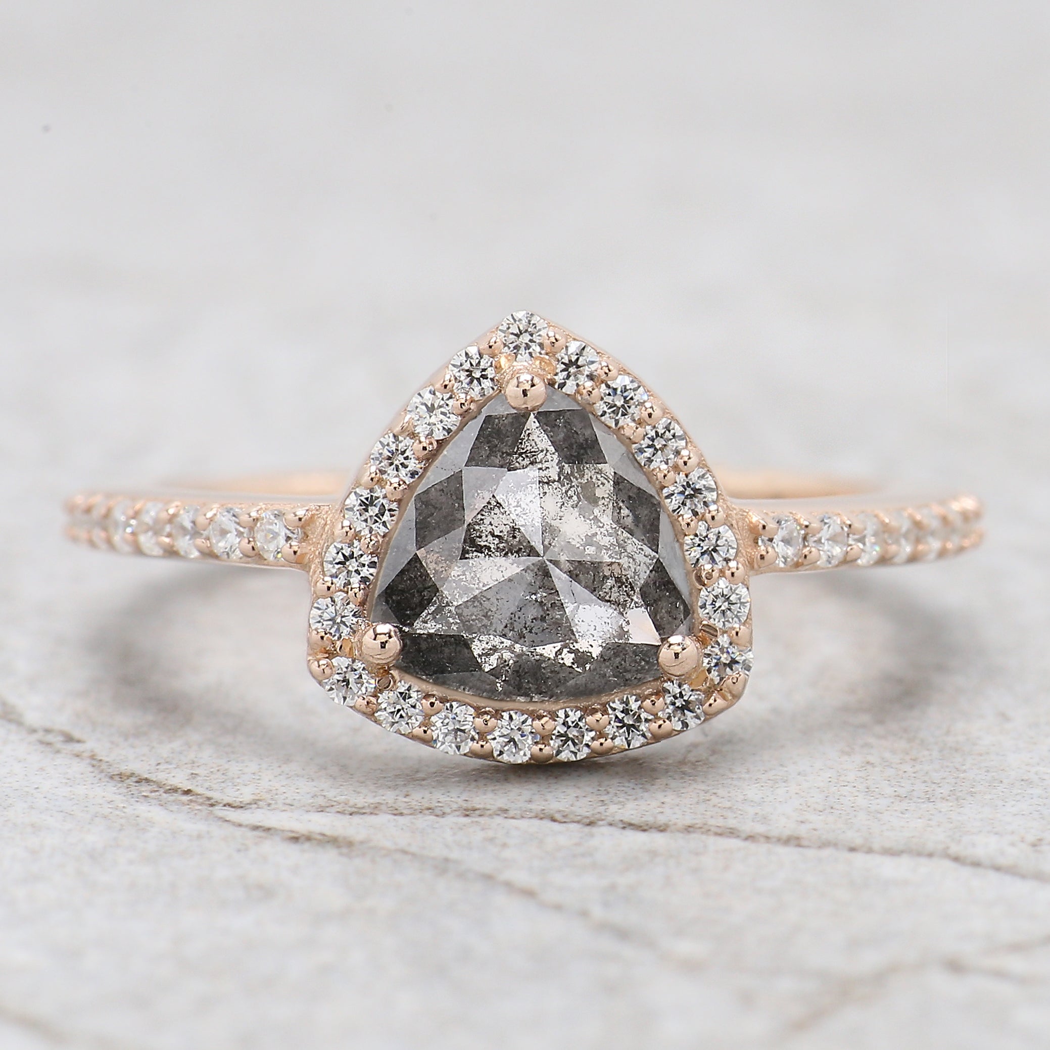 Triangle Salt And Pepper Diamond Ring 1.12 Ct 7.45 MM Triangle Diamond Ring 14K Solid Rose Gold Silver Engagement Ring Gift For Her QL2923