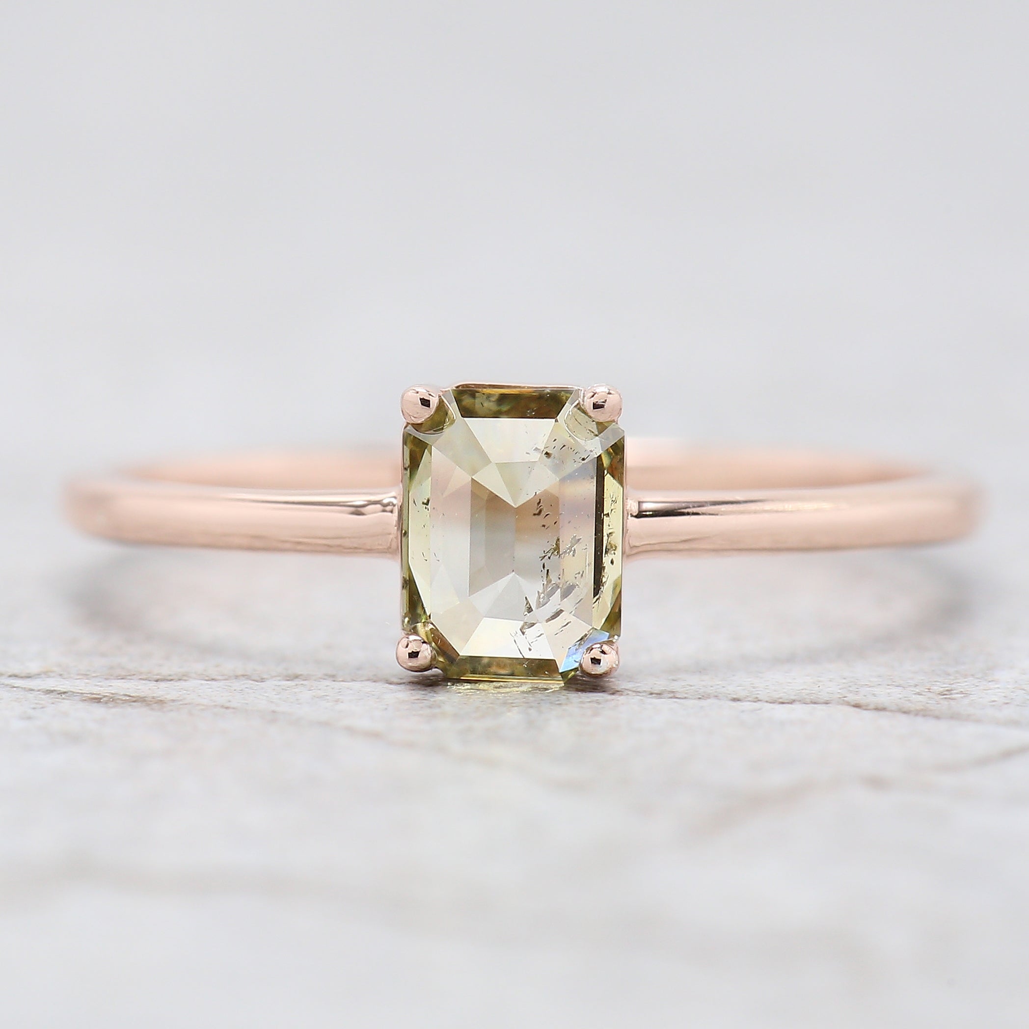 Emerald Cut Green Color Diamond Ring 0.67 Ct 5.75 MM Emerald Diamond Ring 14K Solid Rose Gold Silver Engagement Ring Gift For Her QL2548