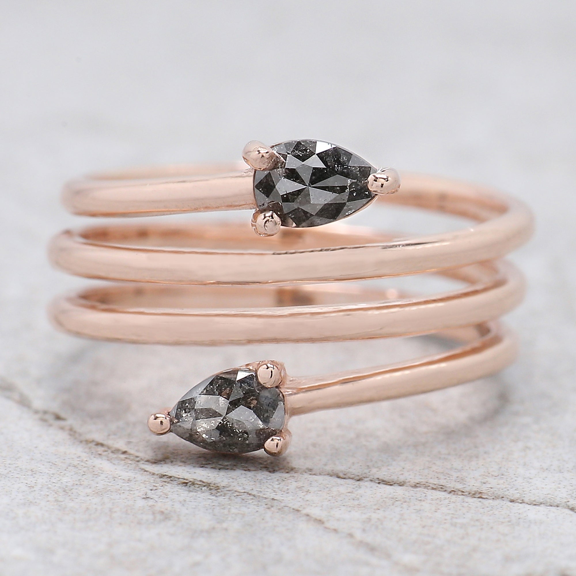 Salt And Pepper Pear Diamond Ring 14K Solid Rose White Yellow Gold Ring Engagement Wedding Gift Ring 0.47 CT QN942