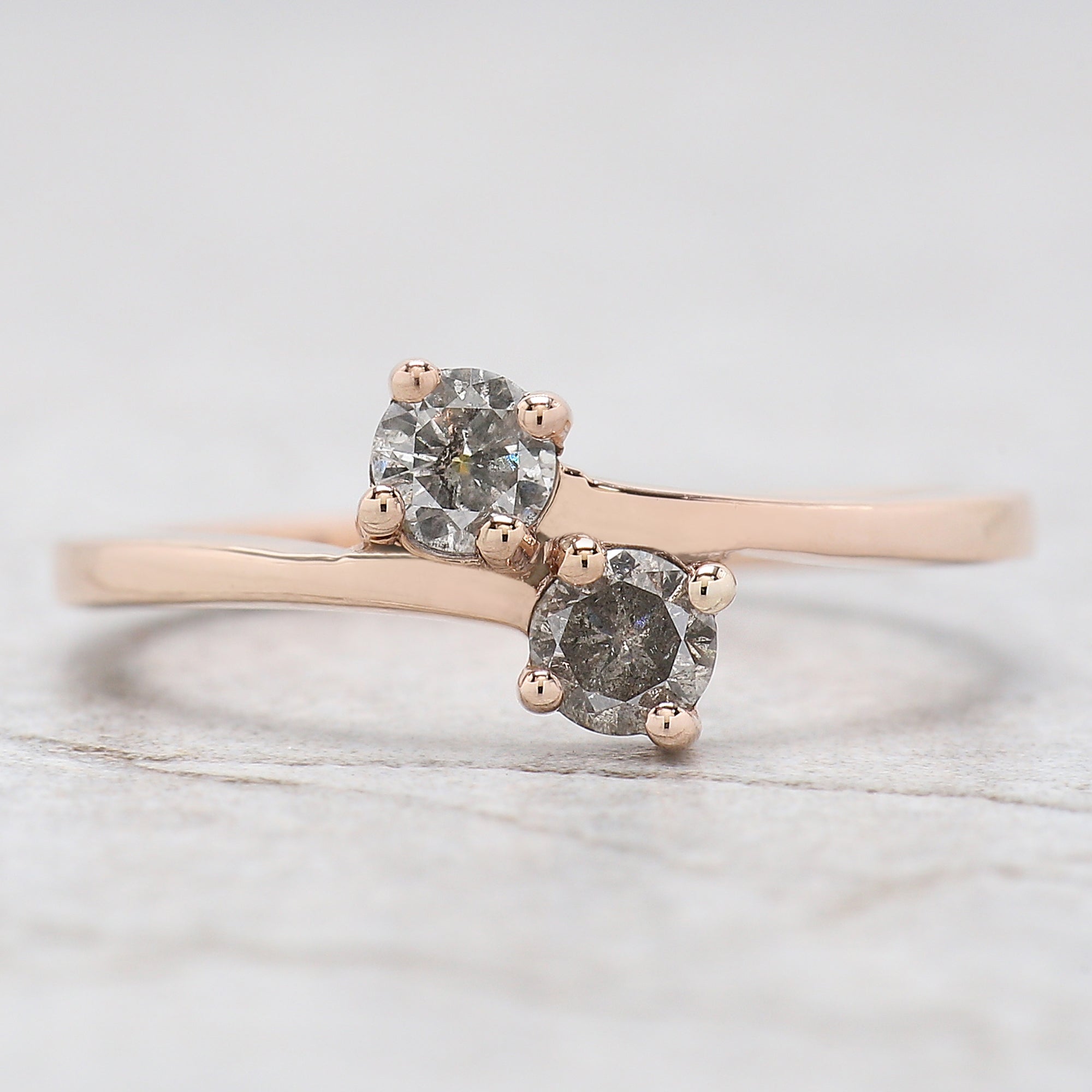 Round Cut Salt And Pepper Diamond Ring 0.36 Ct 3.60 MM Round Diamond Ring 14K Solid Rose Gold Silver Engagement Ring Gift For Her QL6924