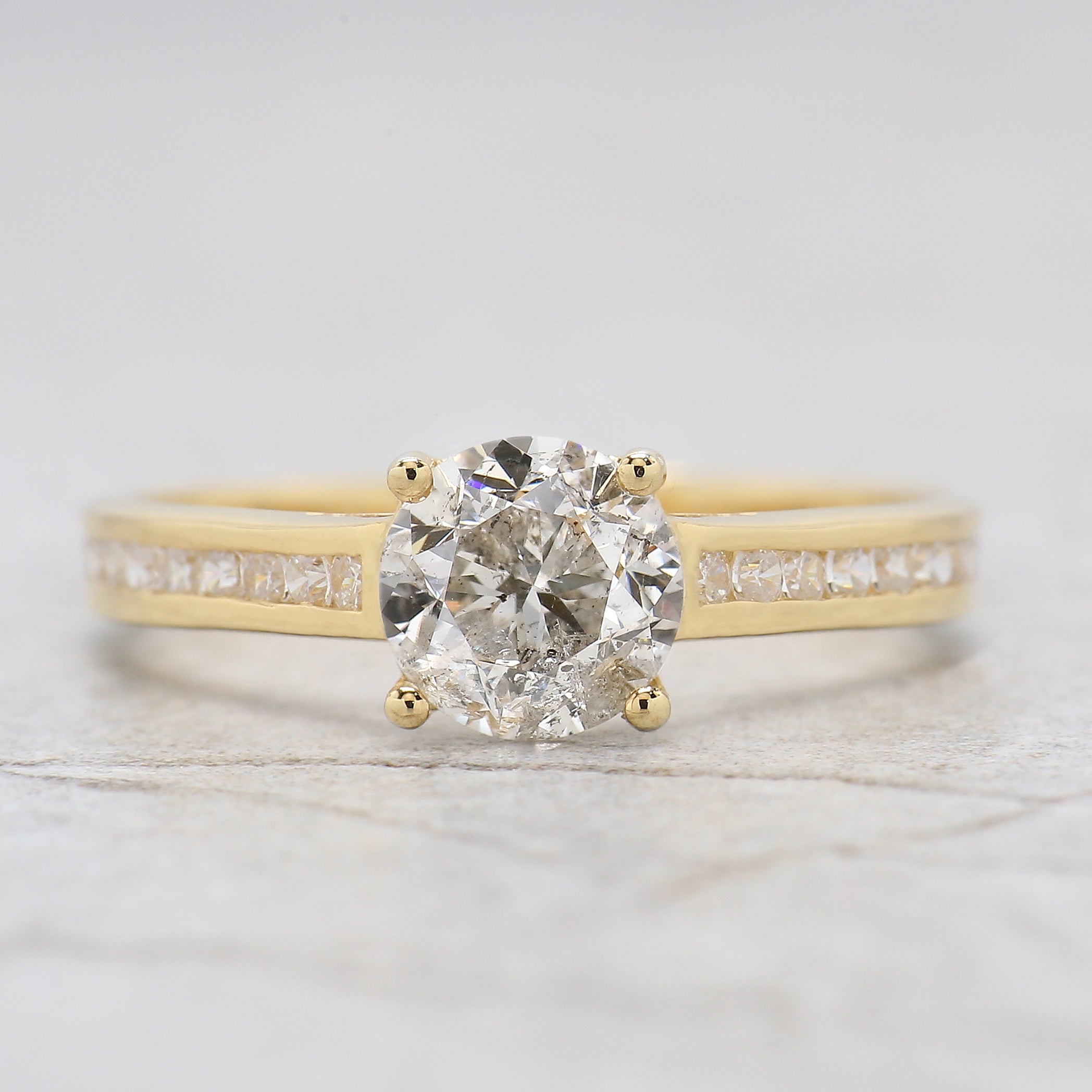 Round White-F Color Diamond Ring 0.97 Ct 6.05 MM Round Shape Diamond Wedding Ring Channel Setting Band Engagement Ring Gift For Her KDL2645