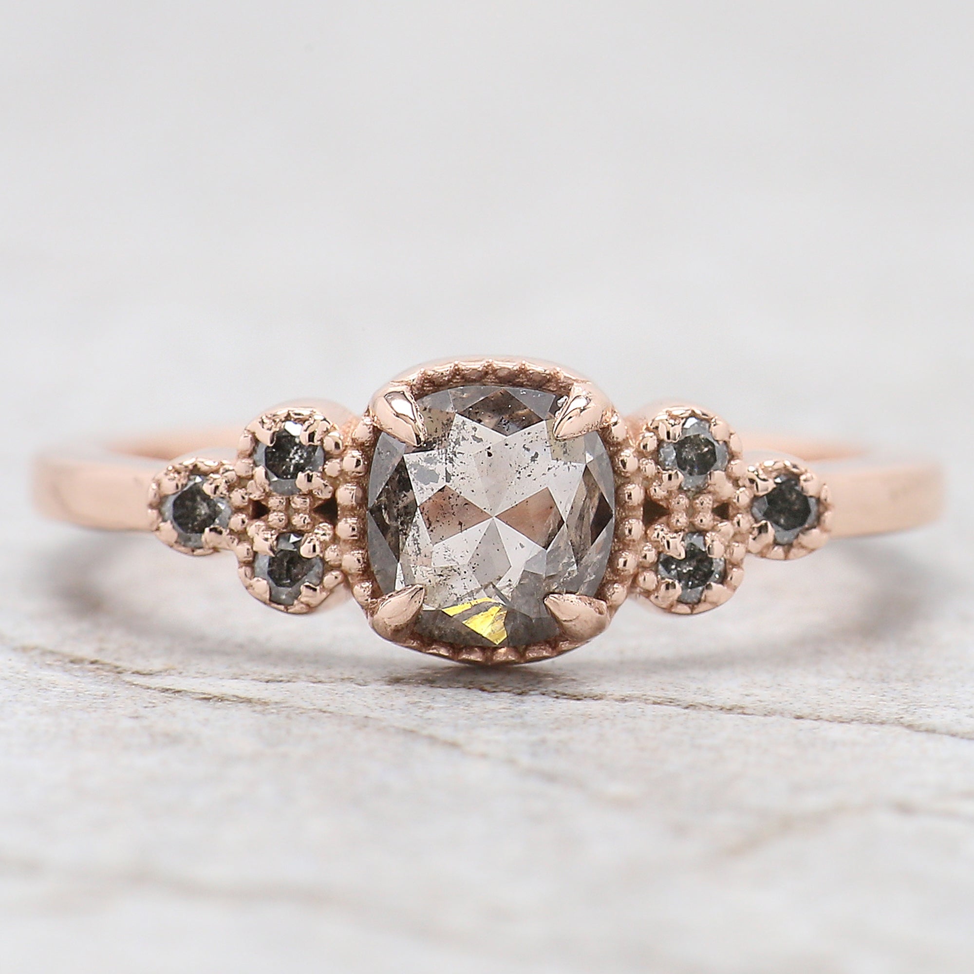 Cushion Salt And Pepper Diamond Ring Engagement Wedding Gift Ring 14K Solid Rose White Yellow Gold Ring 0.76 CT QL533