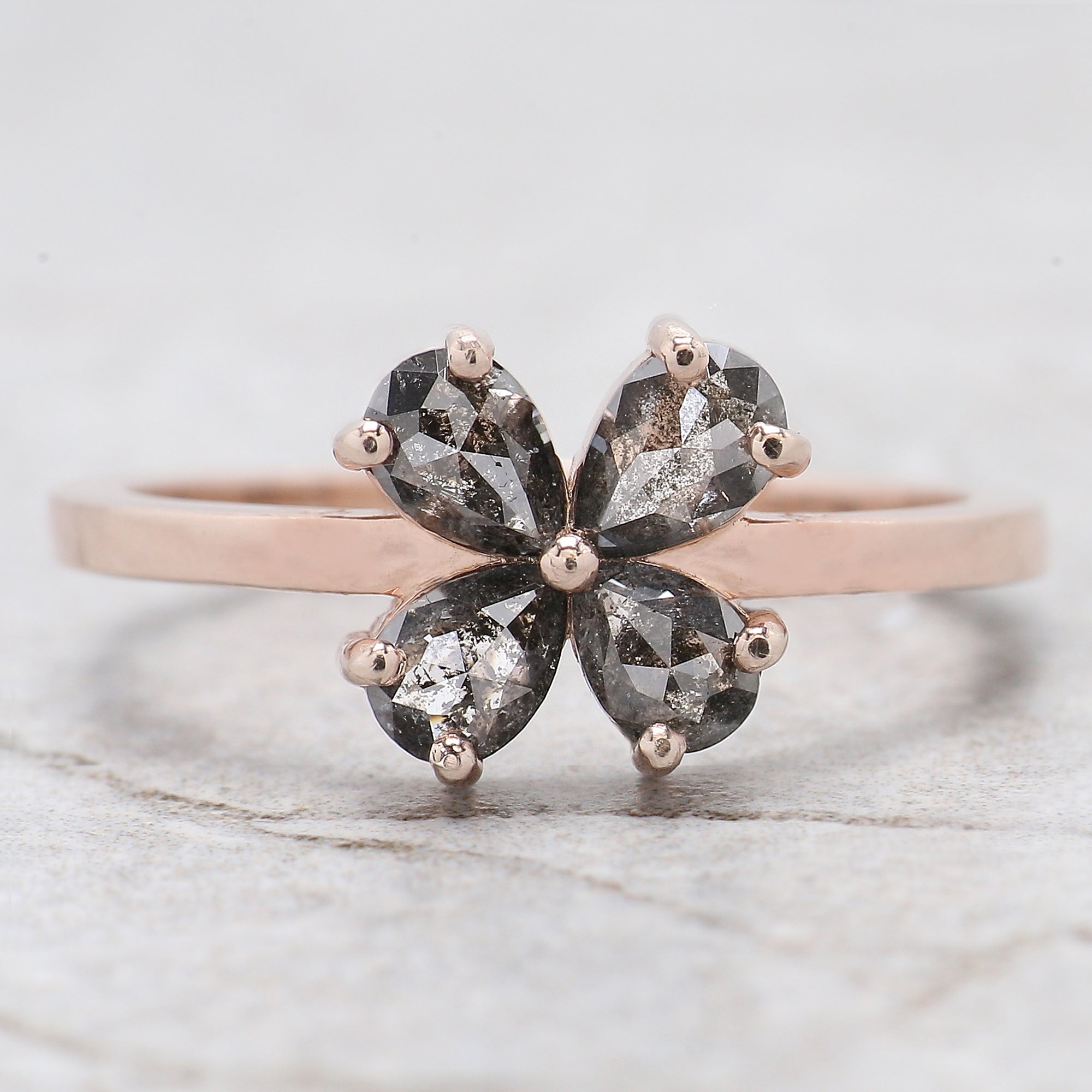 Pear Cut Salt And Pepper Diamond Ring 0.96 Ct 5.30 MM Pear Diamond Ring 14K Solid Rose Gold Silver Pear Engagement Ring Gift For Her QN1425