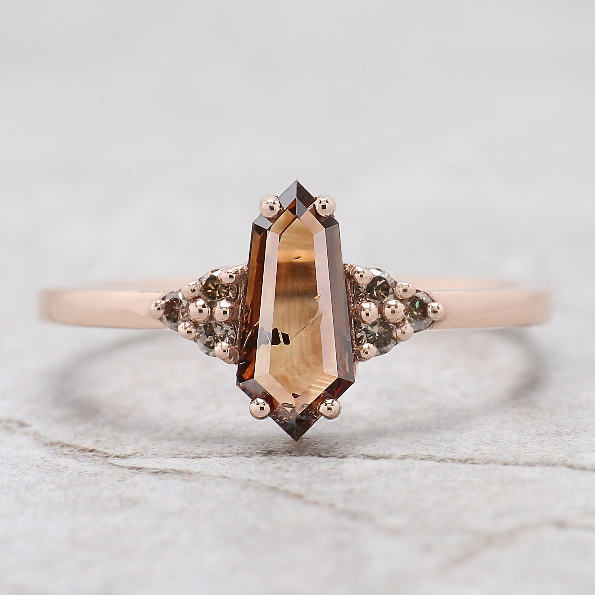 0.68 Ct Natural Shield Shape Brown Diamond Ring 9.35 MM Shield Diamond Ring 14K Solid Rose Gold Silver Engagement Ring Shield Ring QL1757