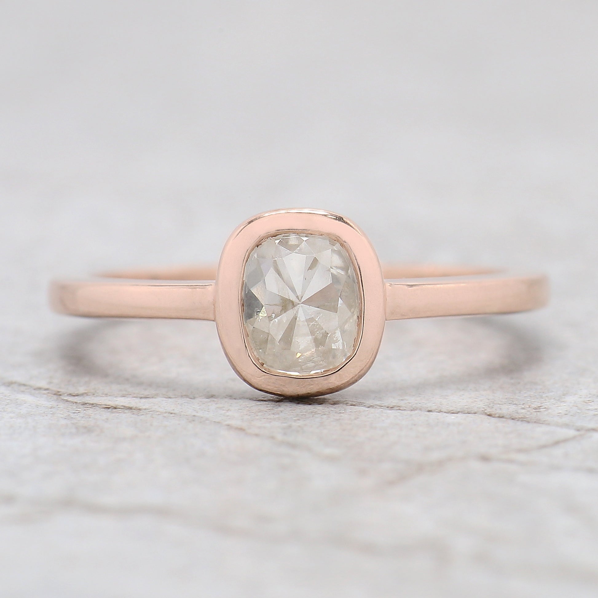 Cushion Cut Grey Color Diamond Ring 0.94 Ct 5.90 MM Cushion Diamond Ring 14K Solid Rose Gold Silver Engagement Ring Gift For Her QL5089