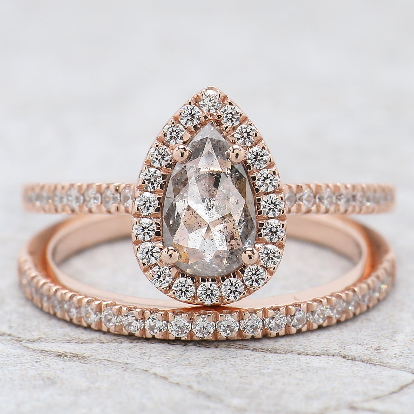 Pear Cut Salt And Pepper Diamond Ring 0.79 Ct 8.05 MM Pear Diamond Ring 14K Solid Rose Gold Silver Pear Engagement Ring Gift For Her QL9511