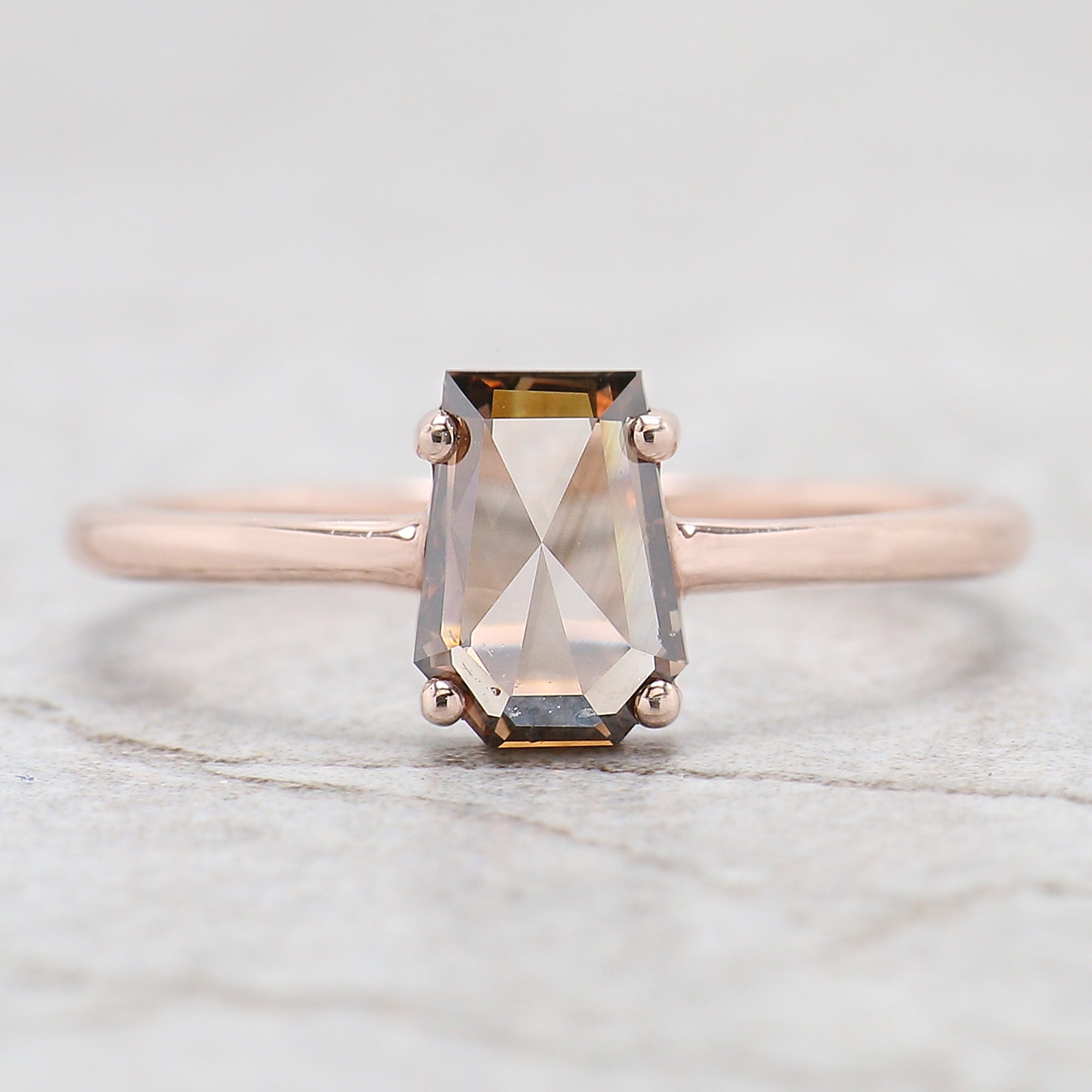 Coffin Brown Color Diamond Ring 0.86 Ct 7.20 MM Brown Color Coffin Diamond Ring 14K Solid Rose Gold Silver Engagement Ring Gift For Her QL6459