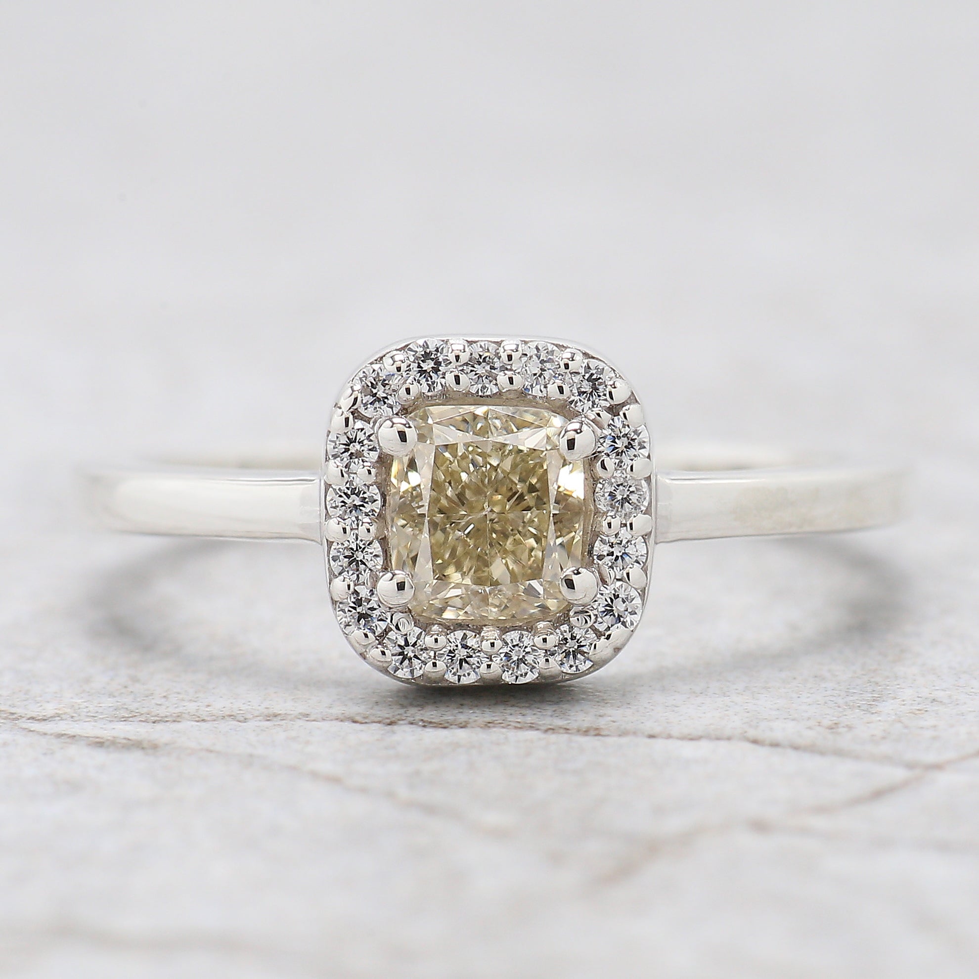 Cushion Cut Yellow Color Diamond Ring 0.60 Ct 4.70 MM Cushion Diamond Ring 14K Solid White Gold Silver Engagement Ring Gift For Her QN9833