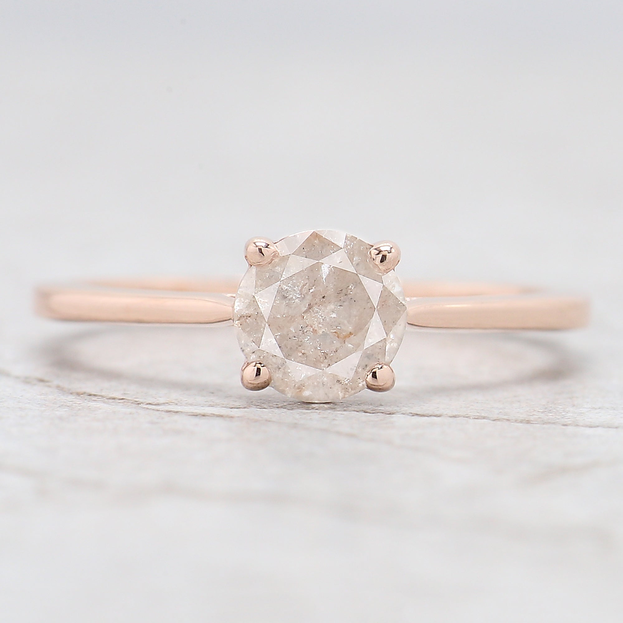 Round Brilliant Cut Salt And Pepper Diamond Ring Engagement Wedding Gift Ring 14K Solid Rose White Yellow Gold Ring 0.78 CT QL5798