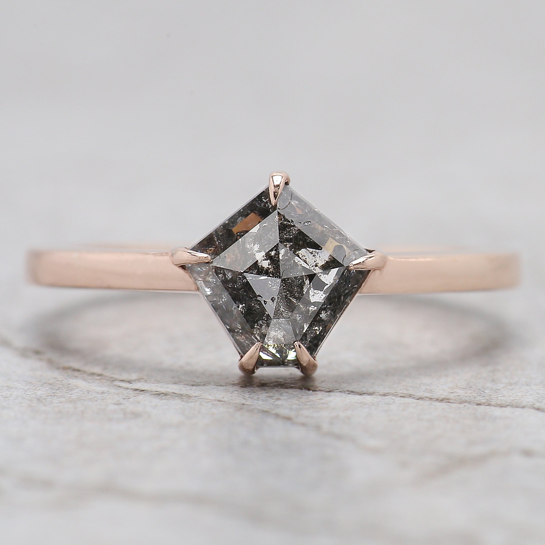 Pentagon Cut Salt And Pepper Diamond Ring 1.10 Ct 7.45 MM Pentagon Diamond Ring 14K Rose Gold Silver Engagement Ring Gift For Her QL601