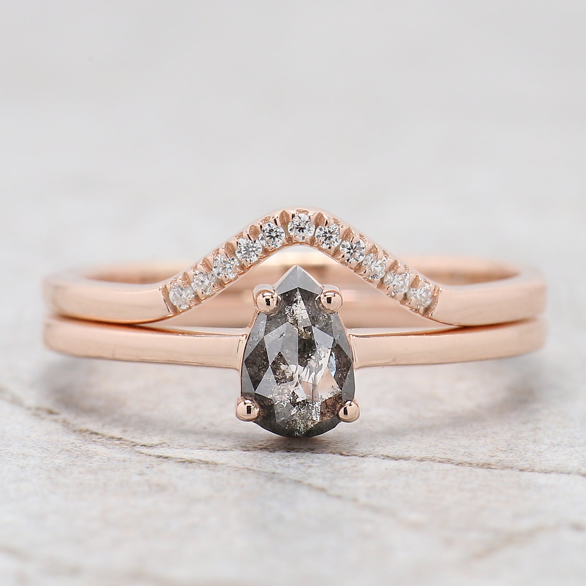 Pear Cut Salt And Pepper Diamond Ring 0.42 Ct 6.41 MM Pear Diamond Ring 14K Solid Rose Gold Silver Pear Engagement Ring Gift For Her QN2275