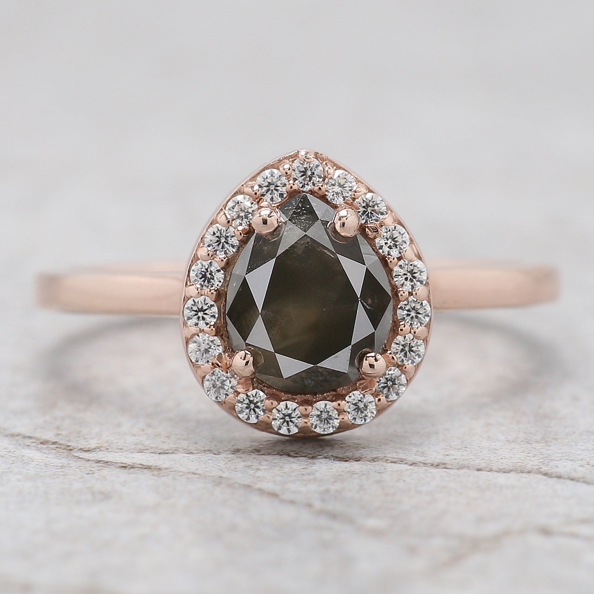 Pear Cut Salt And Pepper Diamond Ring 1.18 Ct 7.00 MM Pear Diamond Ring 14K Solid Rose Gold Silver Pear Engagement Ring Gift For Her QL1653