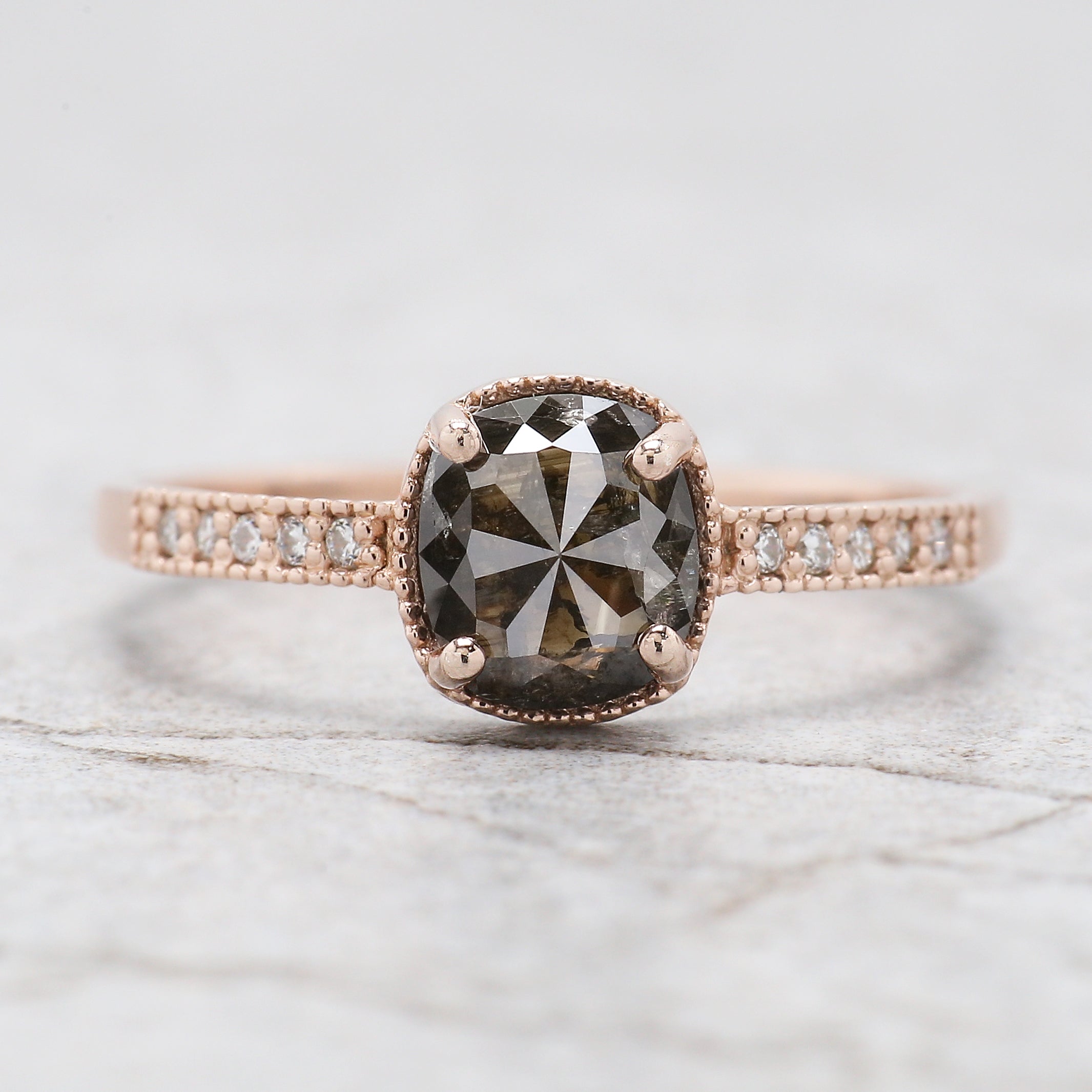 Cushion Shape Brown Color Diamond Ring 1.07 Ct 6.36 MM Cushion Diamond Ring 14K Solid Rose Gold Silver Engagement Ring Gift For Her QL2856