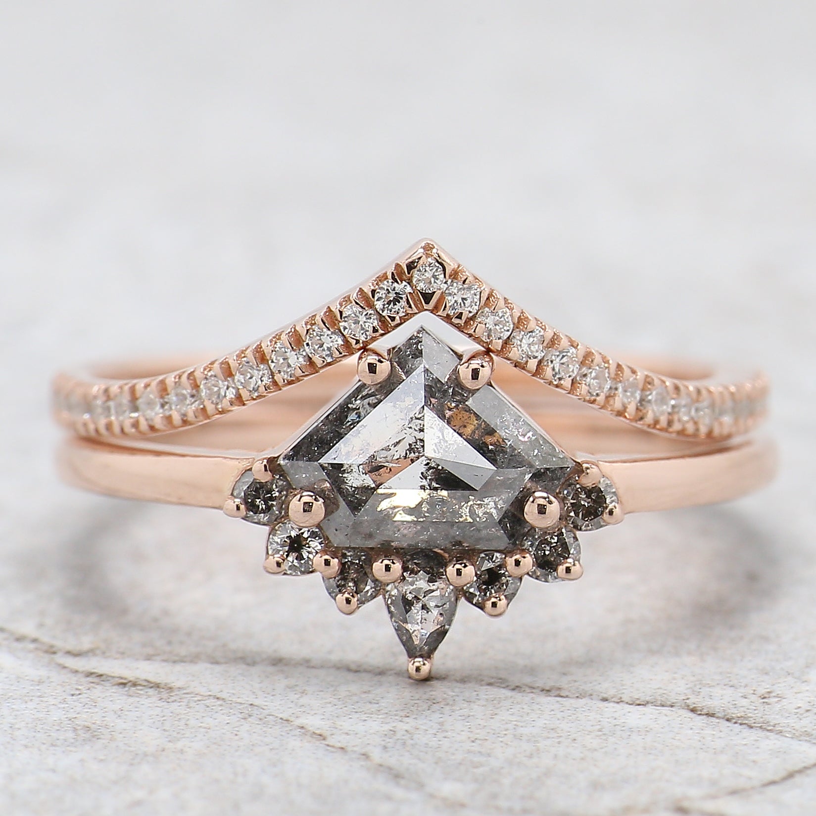 Shield Cut Salt And Pepper Diamond Ring 0.89 Ct 5.80 MM Shield Diamond Ring 14K Solid Rose Gold Silver Engagement Ring Gift For Her QN1226