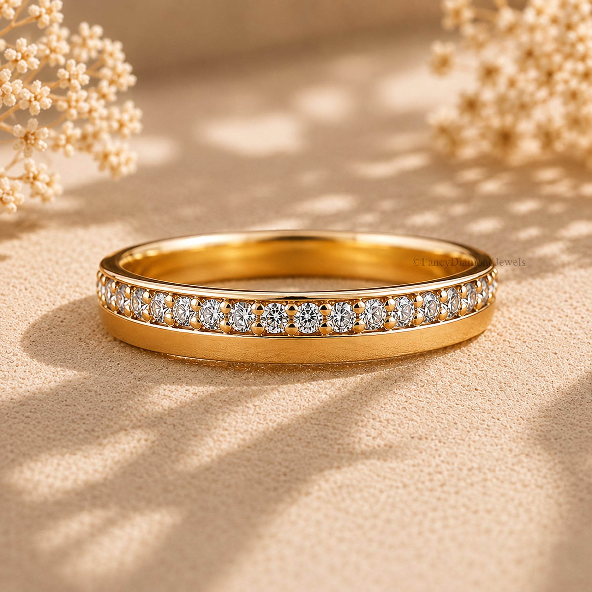 14K Gold Moissanite Half Eternity Band, Minimalist Wedding Ring, Stackable Promise Ring, Thin Pave Band, Anniversary Gift for Her FD593
