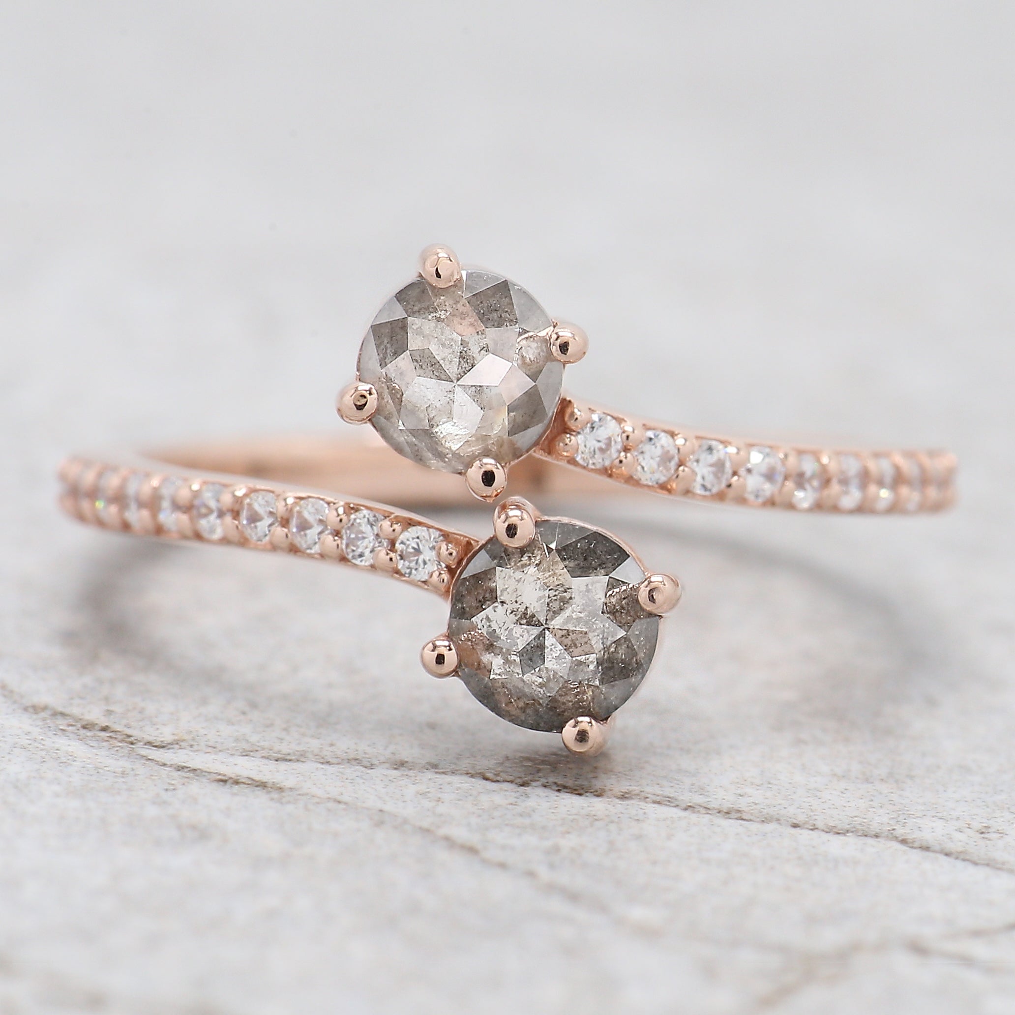 Round Rose Cut Salt And Pepper Diamond Ring 0.85 Ct 4.55 MM Round Diamond Ring 14K Rose Gold Silver Engagement Ring Gift For Her QL6309