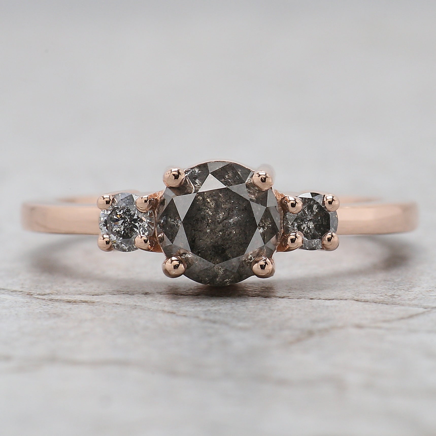 Round Cut Salt And Pepper Diamond Ring 1.47 Ct 6.45 MM Round Diamond Ring 14K Solid Rose Gold Silver Engagement Ring Gift For Her QN9377