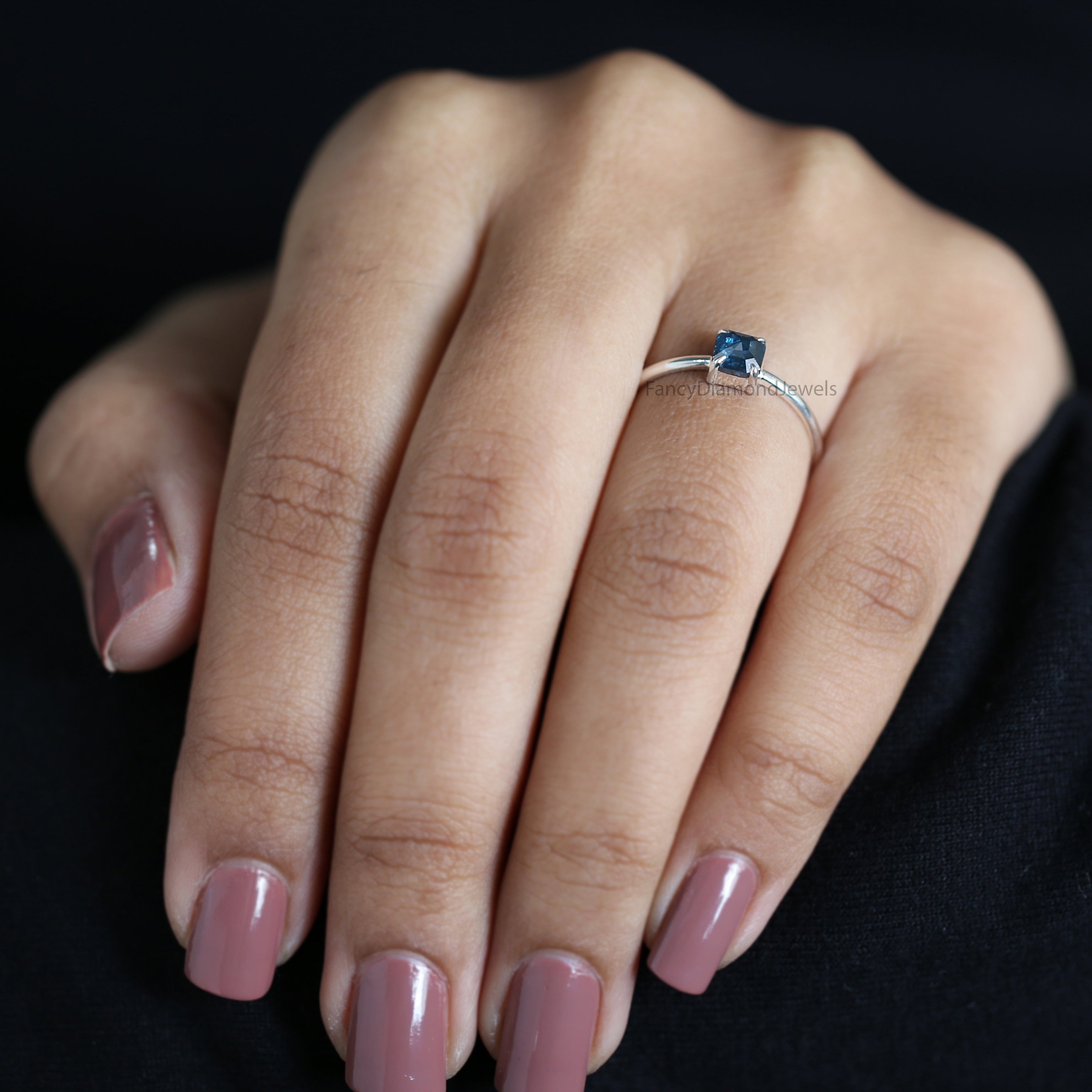 Emerald Diamond Ring, Emerald Engagement Ring, Blue Color Emerald Diamond Ring, Emerald Cut Diamond Ring, Emerald Blue Diamond Ring, KD1156