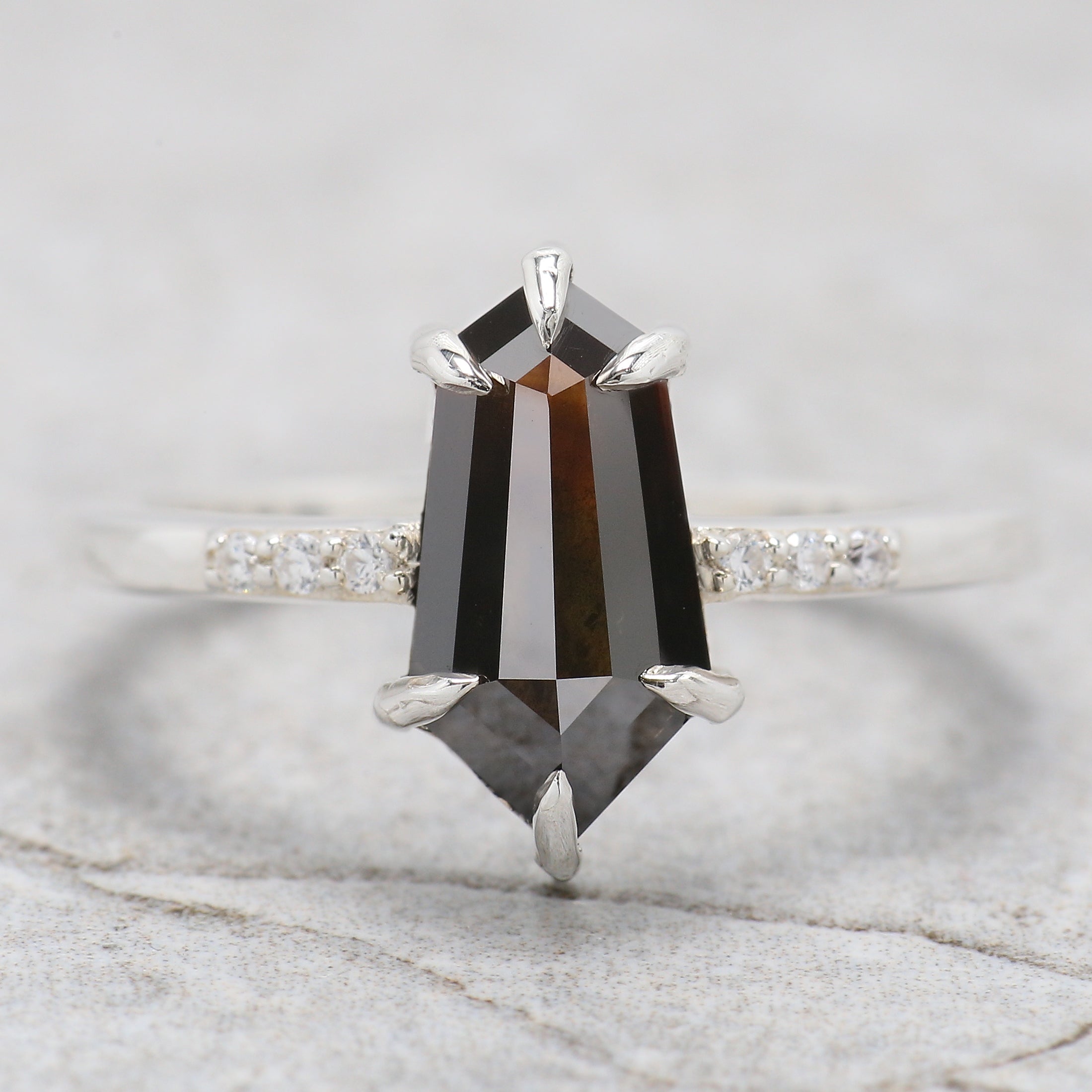 Shield Cut Brown Color Diamond Ring 1.84 Ct 11.55 MM Shield Diamond Ring 14K Solid White Gold Silver Engagement Ring Gift For Her QL1872