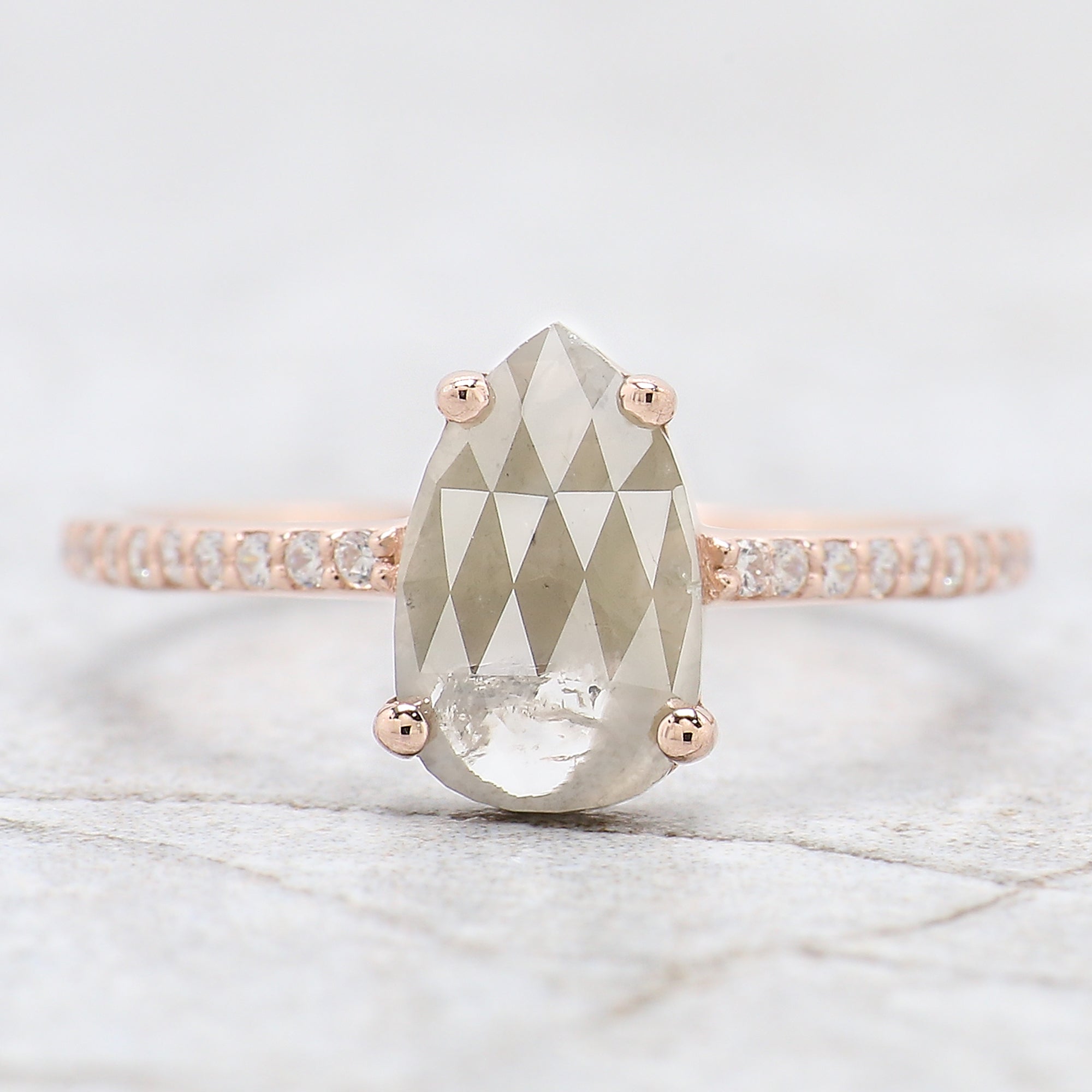 Pear Cut Salt And Pepper Diamond Ring 0.80 Ct 8.80 MM Pear Diamond Ring 14K Solid Rose Gold Silver Pear Engagement Ring Gift For Her QN8415