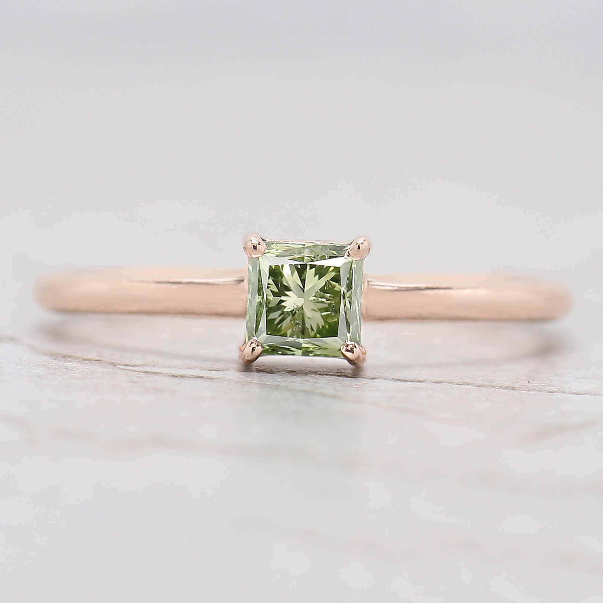 Princess Cut Green Color Diamond Ring 0.44 Ct 3.85 MM Princess Diamond Ring 14K Rose Gold Silver Engagement Ring Gift For Her QN1158