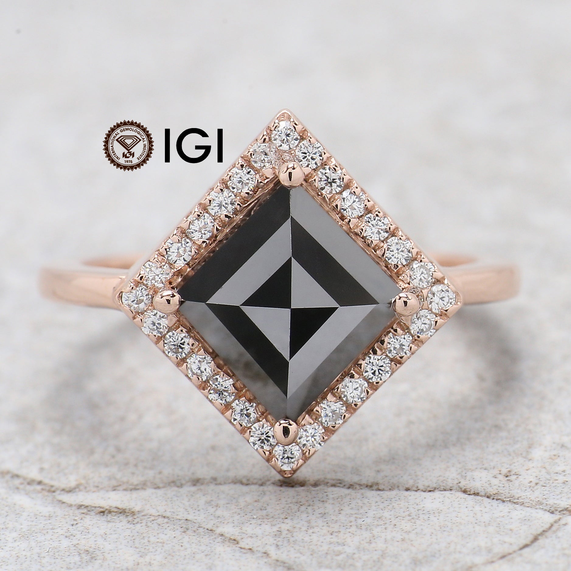 IGI Certified Kite Black Color Diamond Ring 3.07 Ct 7.50 MM Princess Diamond Ring 14K Solid Rose Gold Engagement Ring Gift For Her QL8662
