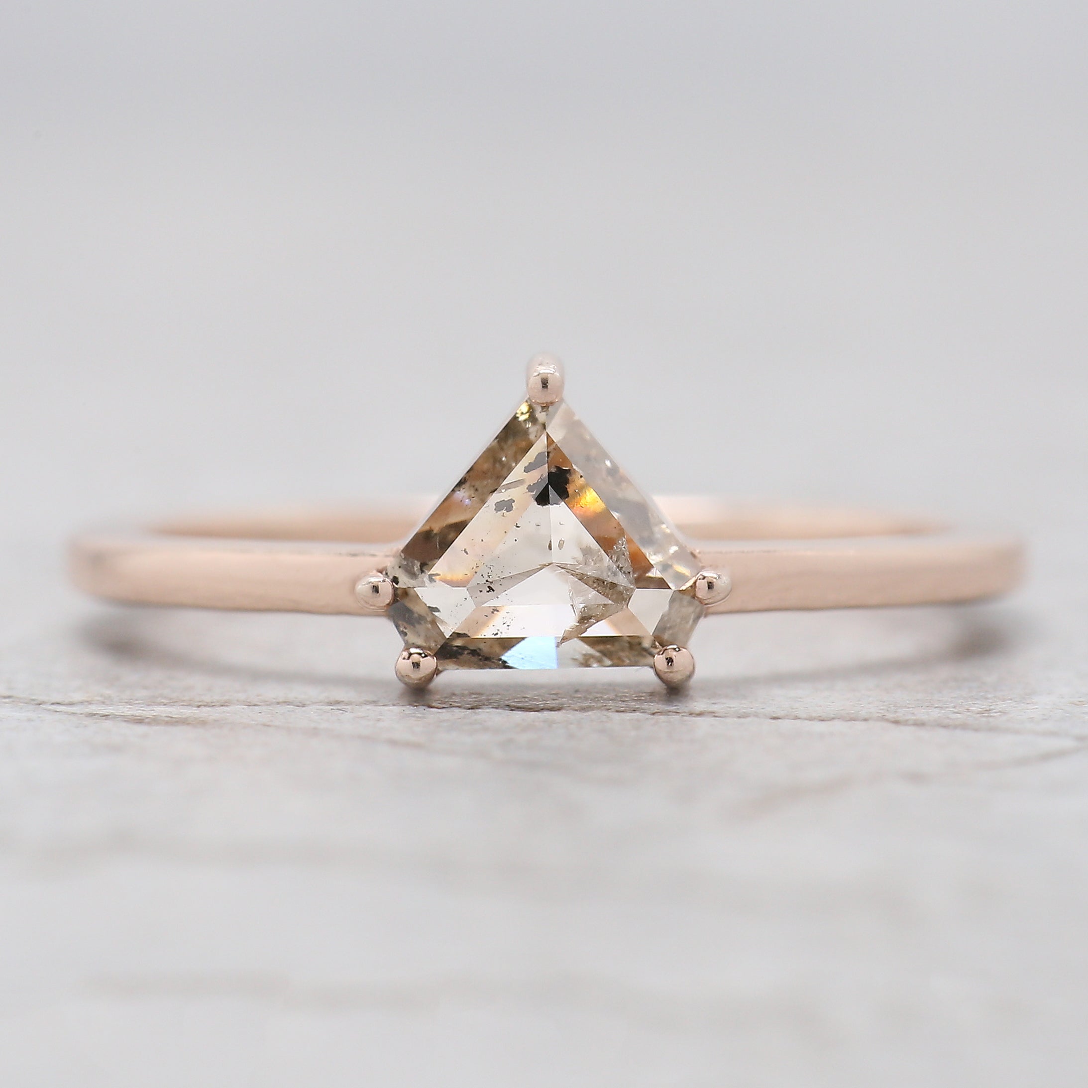 Shield Cut Salt And Pepper Diamond Ring 0.73 Ct 5.79 MM Shield Diamond Ring 14K Solid Rose Gold Silver Engagement Ring Gift For Her QL9513