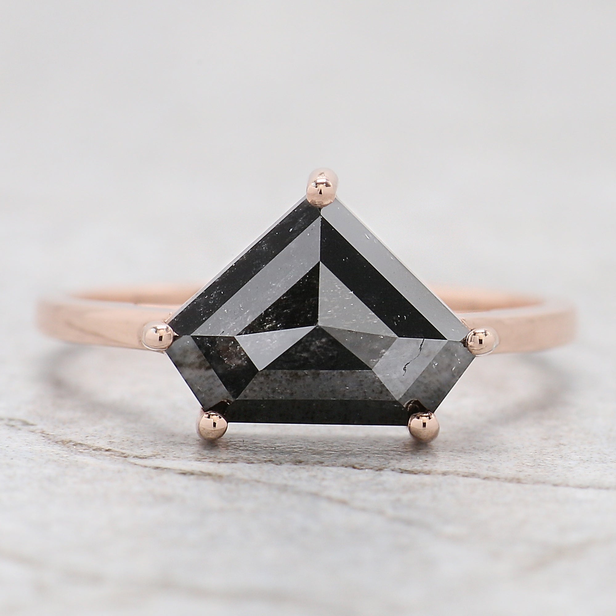 3.03 Ct Natural Shield Cut Salt And Pepper Diamond Ring 8.20 MM Shield Shape Diamond Ring 14K Solid Rose Gold Silver Engagement Ring QL1117