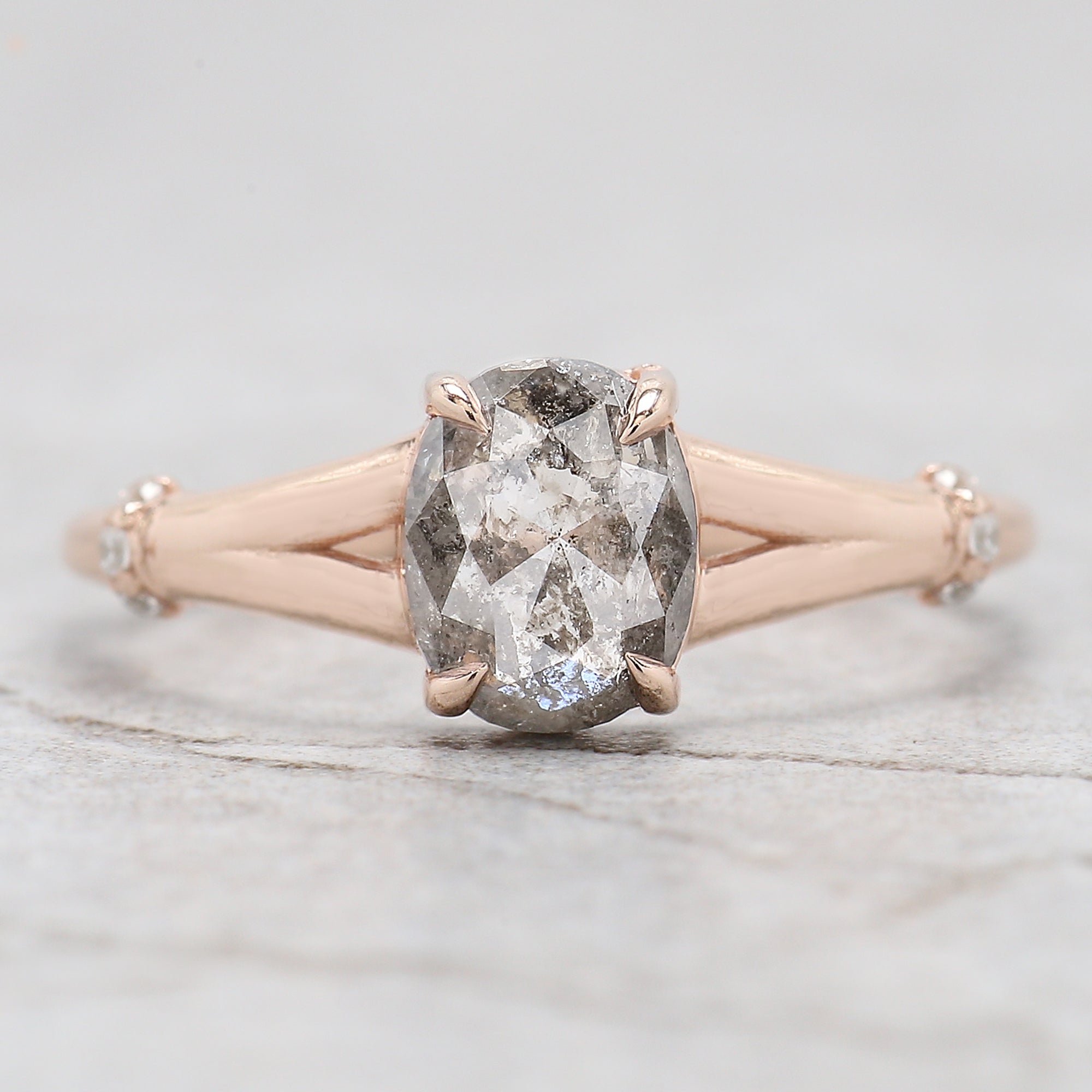 Oval Cut Salt And Pepper Diamond Ring 0.89 Ct 6.90 MM Oval Shape Diamond Ring 14K Solid Rose Gold Silver Engagement Ring Gift For Her QL1445