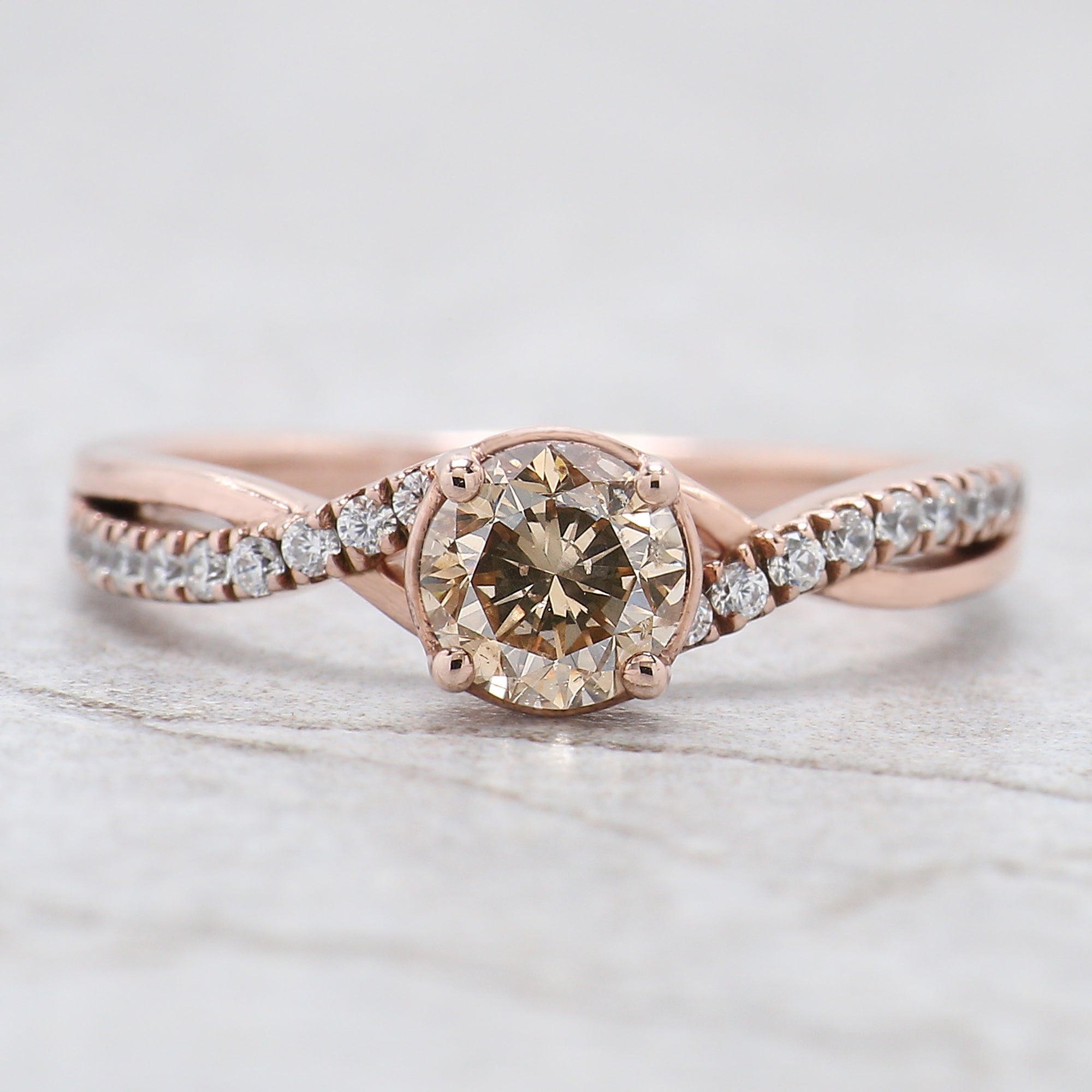 Round Shape Brown Color Diamond Ring 0.62 Ct 5.20 MM Round Cut Diamond Ring 14K Solid Rose Gold Silver Engagement Ring Gift For Her QL628