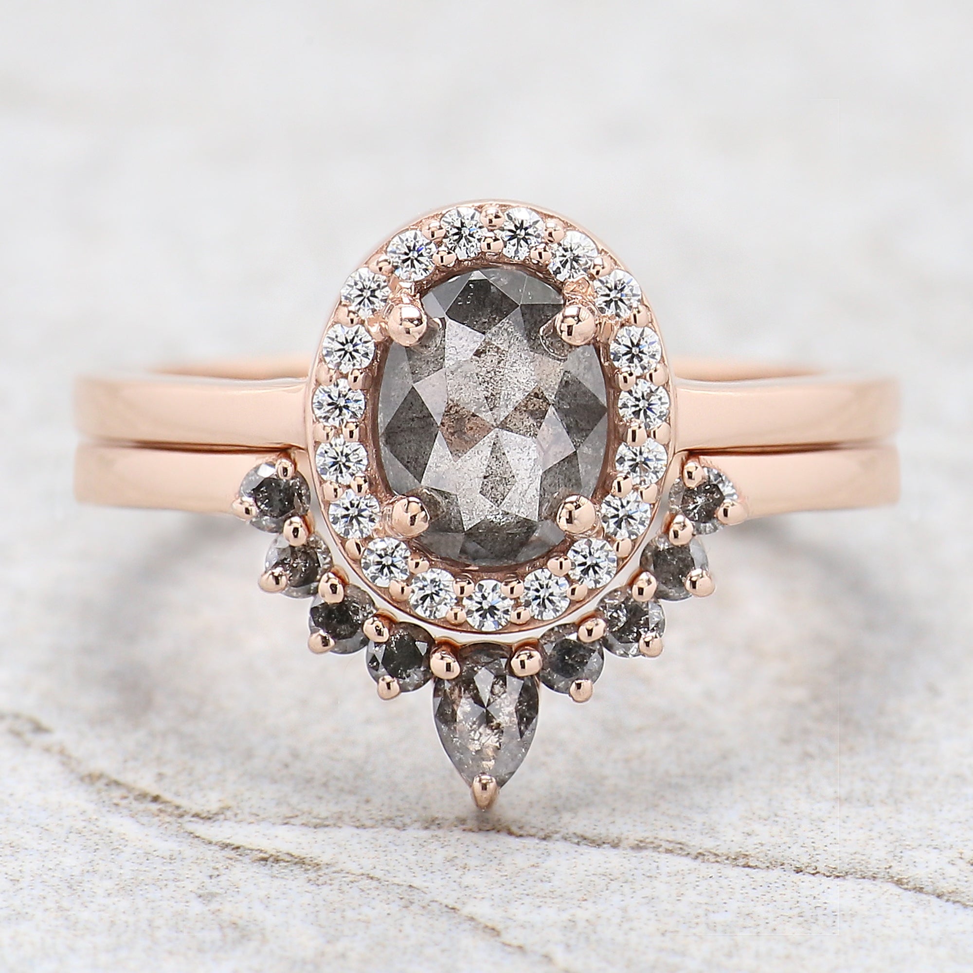 Oval Cut Salt And Pepper Diamond Ring 0.98 Ct 7.00 MM Oval Diamond Ring 14K Solid Rose Gold Silver Oval Engagement Ring Gift For Her QN1306