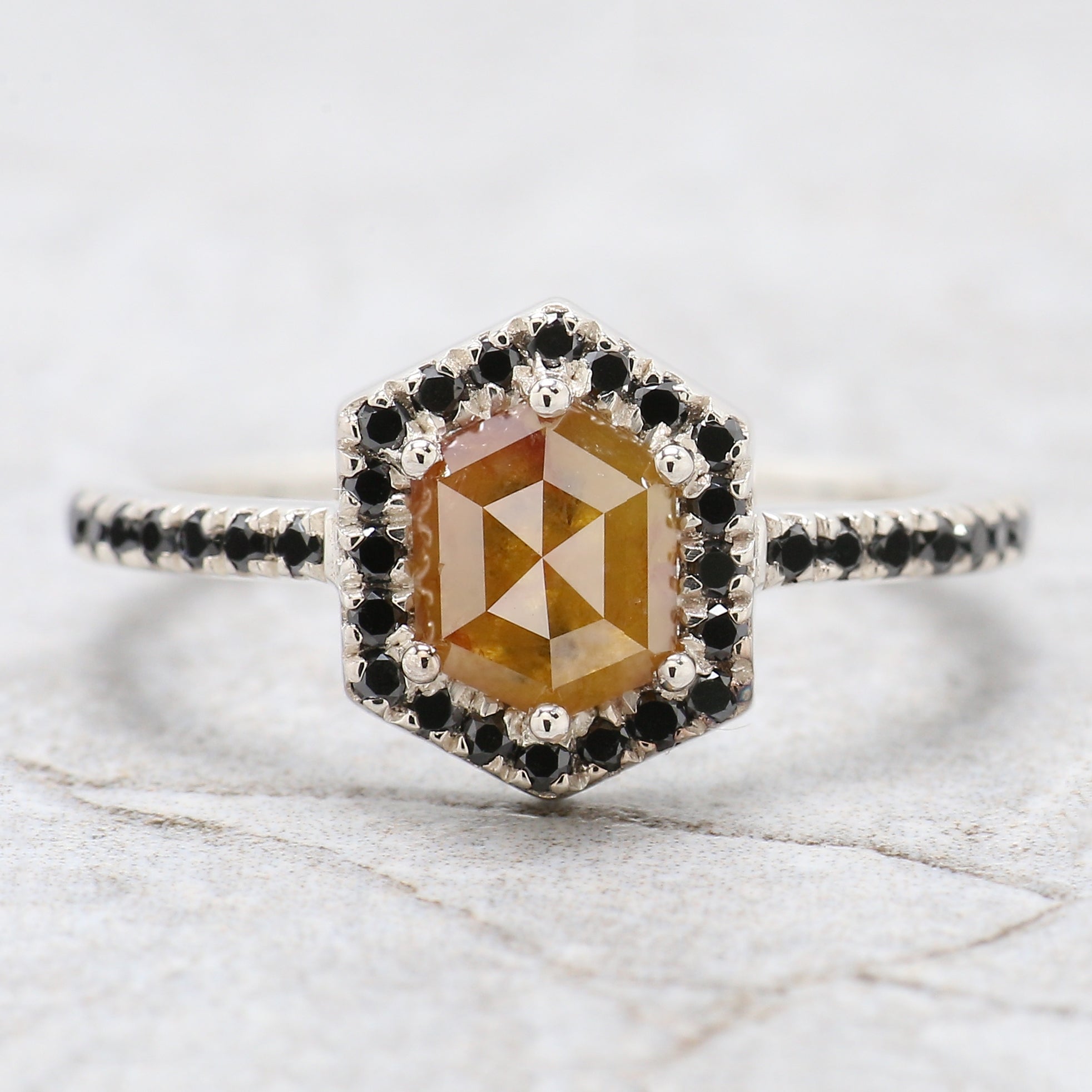 Hexagon Cut Yellow Color Diamond Ring 1.17 Ct 6.84 MM Hexagon Cut Diamond Ring 14K White Gold Silver Engagement Ring Gift For Her QL2220