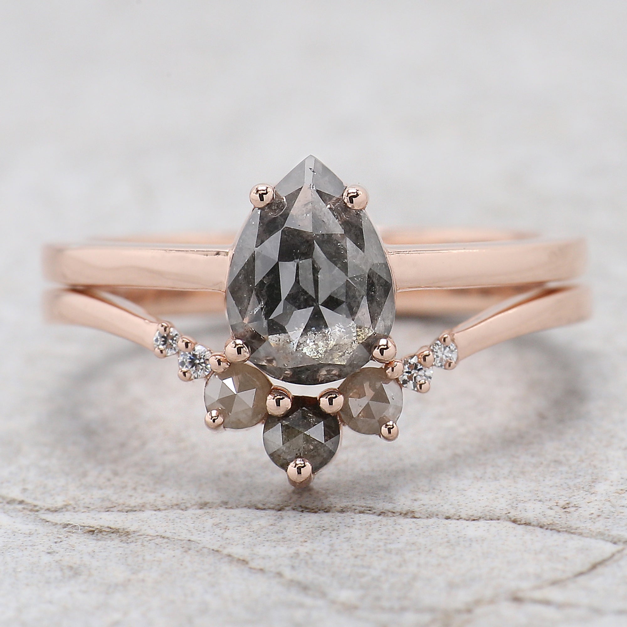 Pear Cut Salt And Pepper Diamond Ring 1.47 Ct 8.05 MM Pear Diamond Ring 14K Solid Rose Gold Silver Pear Engagement Ring Gift For Her QL1561