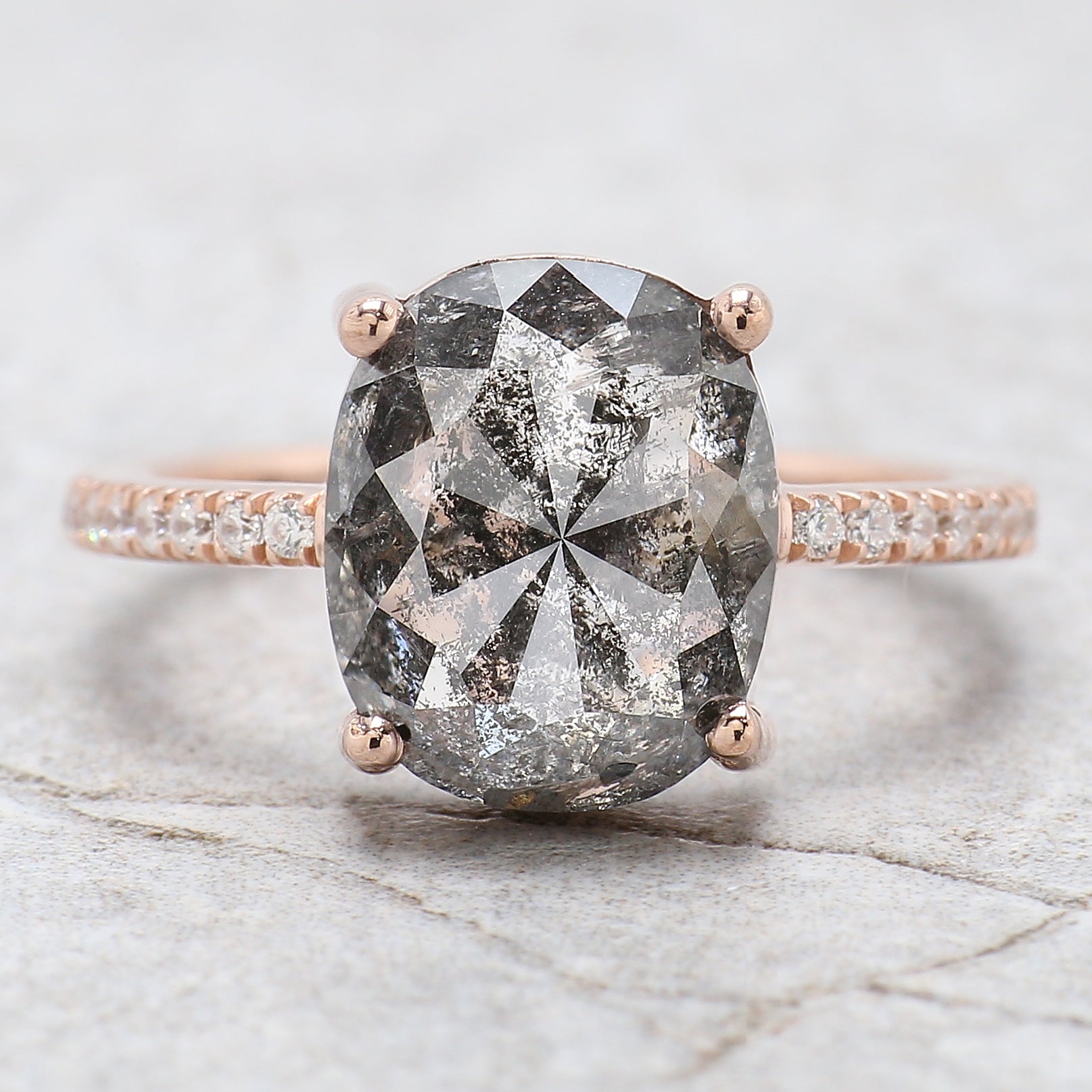 Oval Cut Salt And Pepper Diamond Ring 4.79 Ct 11.25 MM Oval Diamond Ring 14K Solid Rose Gold Silver Engagement Ring Gift For Her KDL2129