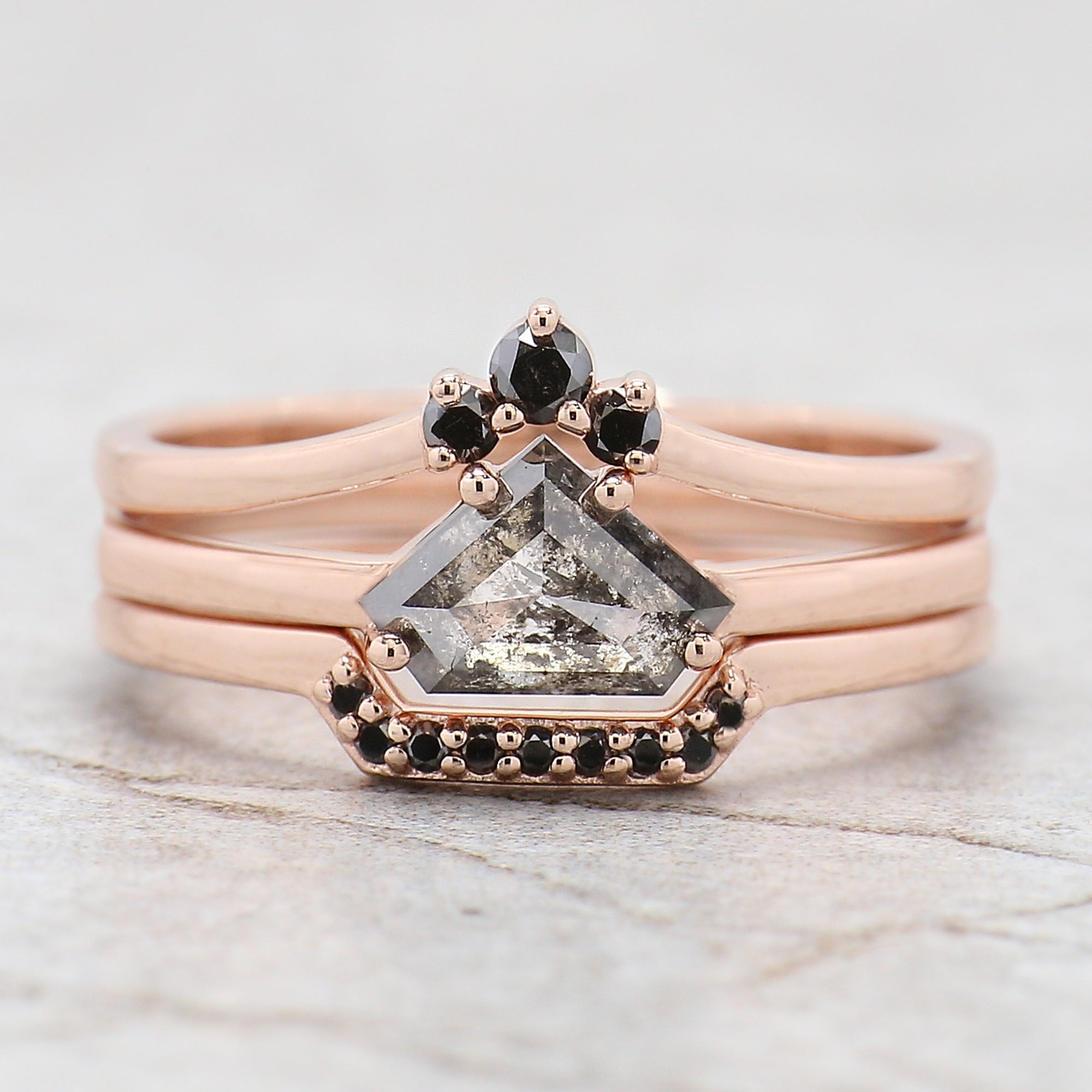 Shield Cut Salt And Pepper Diamond Ring 0.73 Ct 5.15 MM Shield Diamond Ring 14K Solid Rose Gold Silver Engagement Ring Gift For Her QN1144