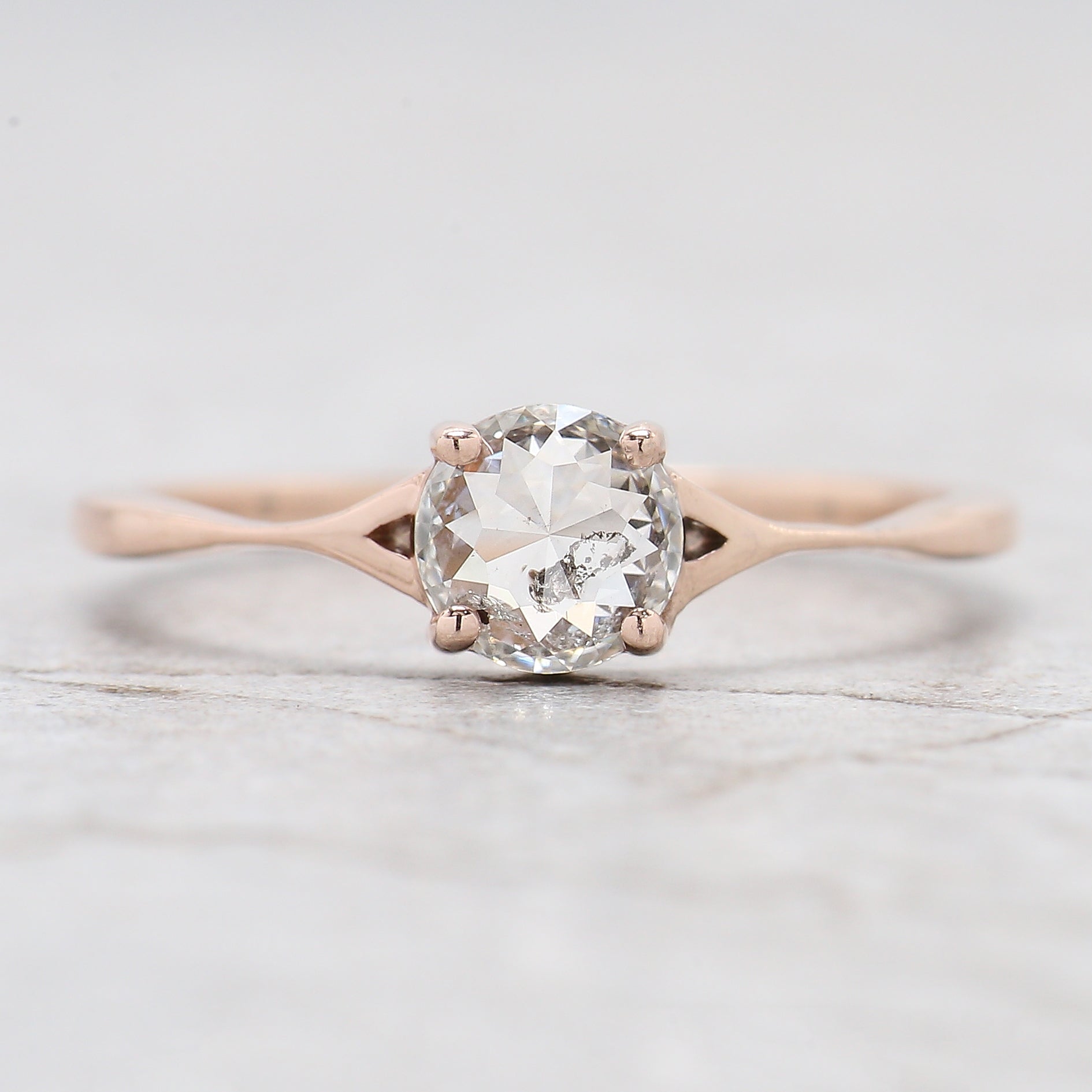 Round Rose Cut Salt And Pepper Diamond Ring 0.63 Ct 5.41 MM Round Shape Diamond Ring 14K Solid Rose Gold Engagement Ring Gift For Her QL2684