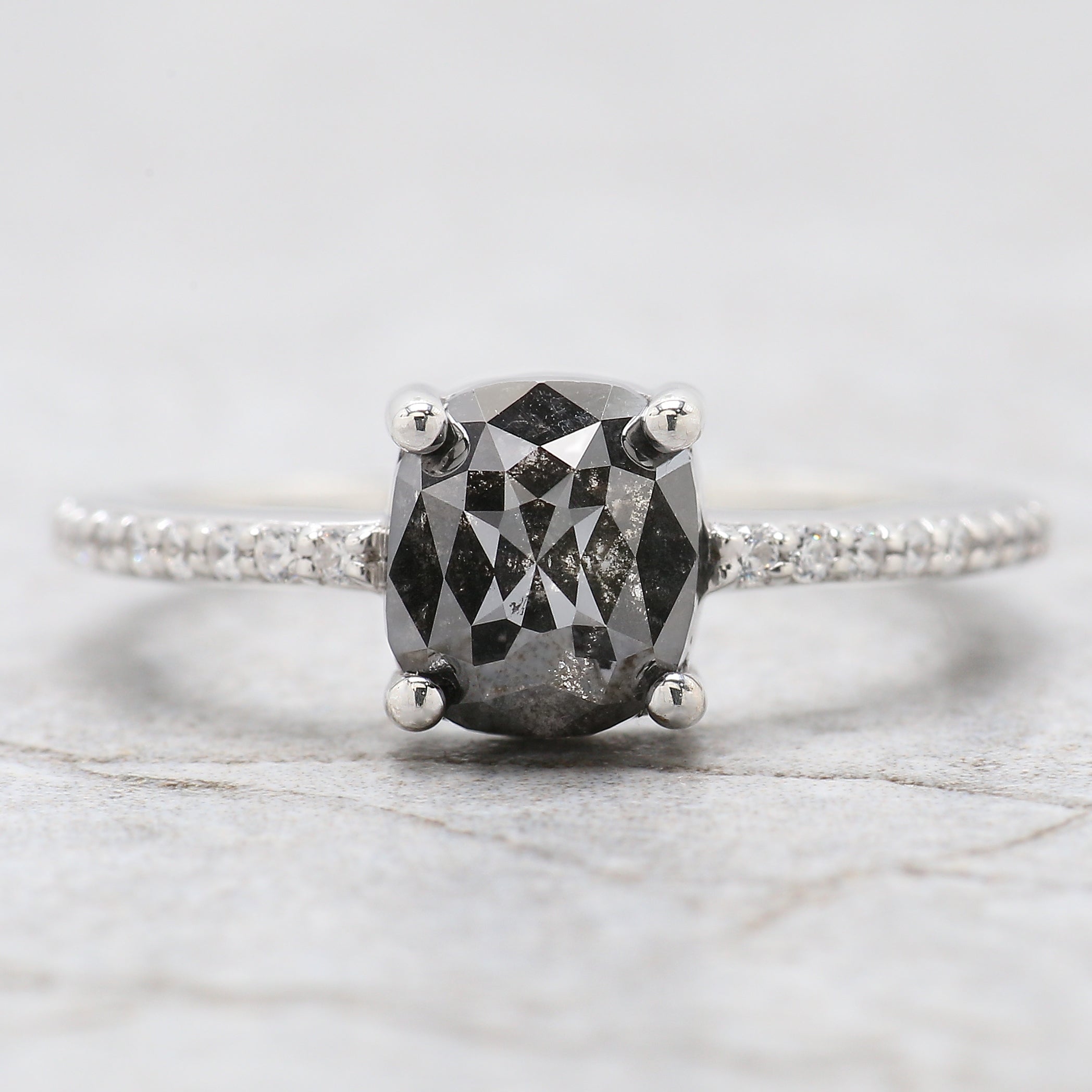 Oval Cut Salt And Pepper Diamond Ring 1.95 Ct 7.50 MM Oval Diamond Ring 14K Solid White Gold Silver Oval Engagement Ring Gift For Her QN9093