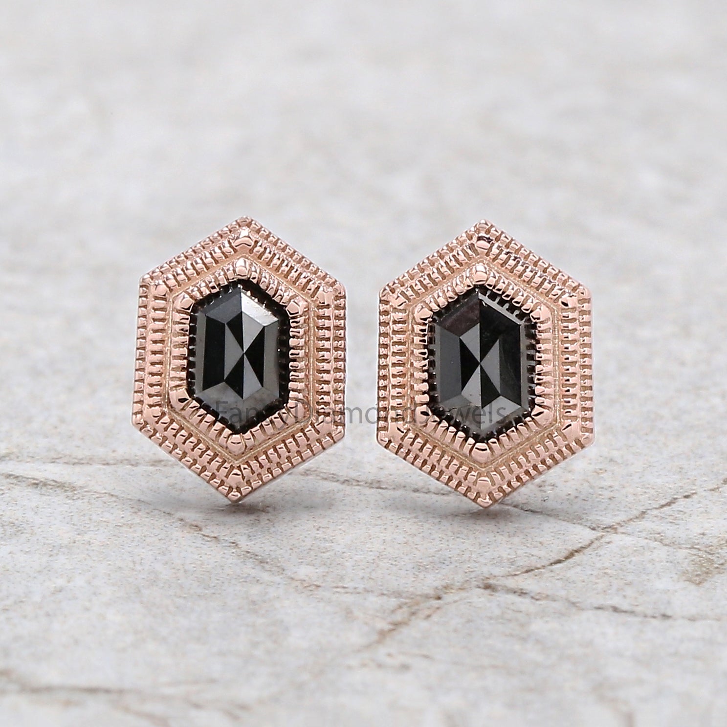 Hexagon Cut Black Diamond Earring 0.67 Ct 5.60 MM Hexagon Diamond Earring 14K Solid Rose Gold Silver Engagement Earring Gift For Her QL2740