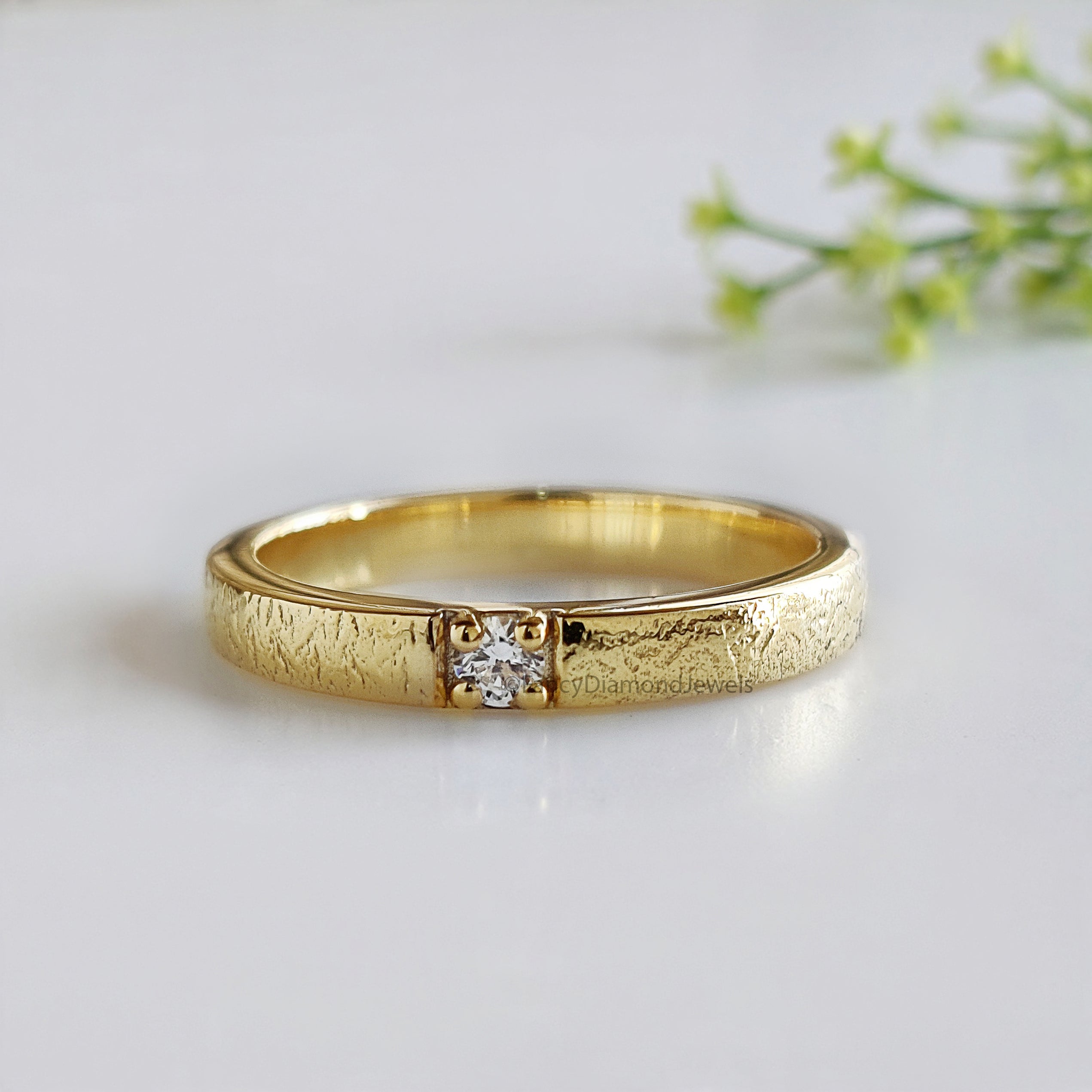 Hammered Natural White Diamond Wedding Band Silver Engagement Band Diamond Wedding Band Alternative Bridal Wedding Band Gift For Her FD517