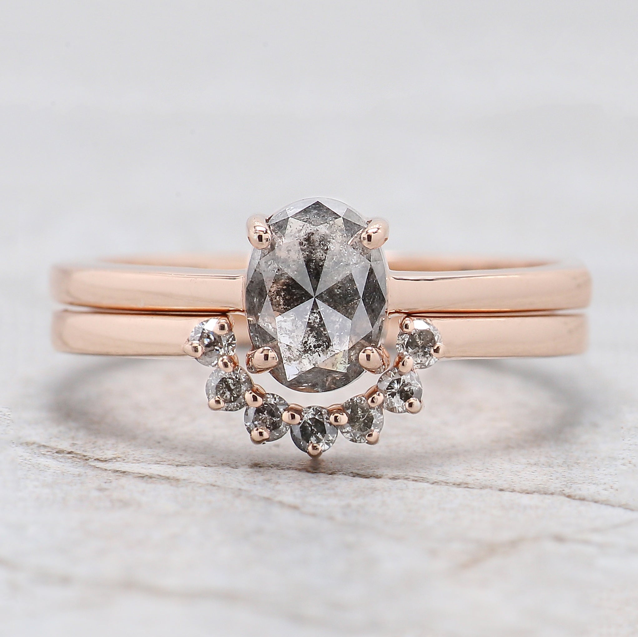 1.00 Ct Natural Oval Cut Salt and Pepper Diamond Ring 6.85 MM Oval Cut Diamond Ring 14K Solid Rose Gold Silver Oval Engagement Ring QN1207