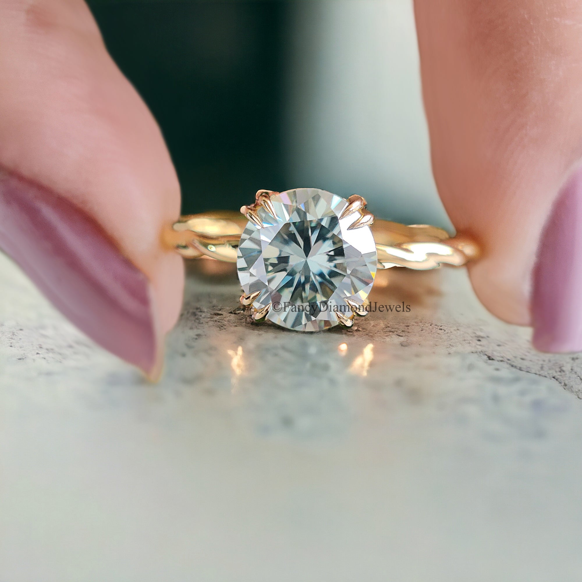 1.20 CT Round Brilliant Cut Cyan Blue Moissanite Engagement Ring Hidden Halo Double Claw Prong Twisted Shank Ring Anniversary Gift Ring FD50