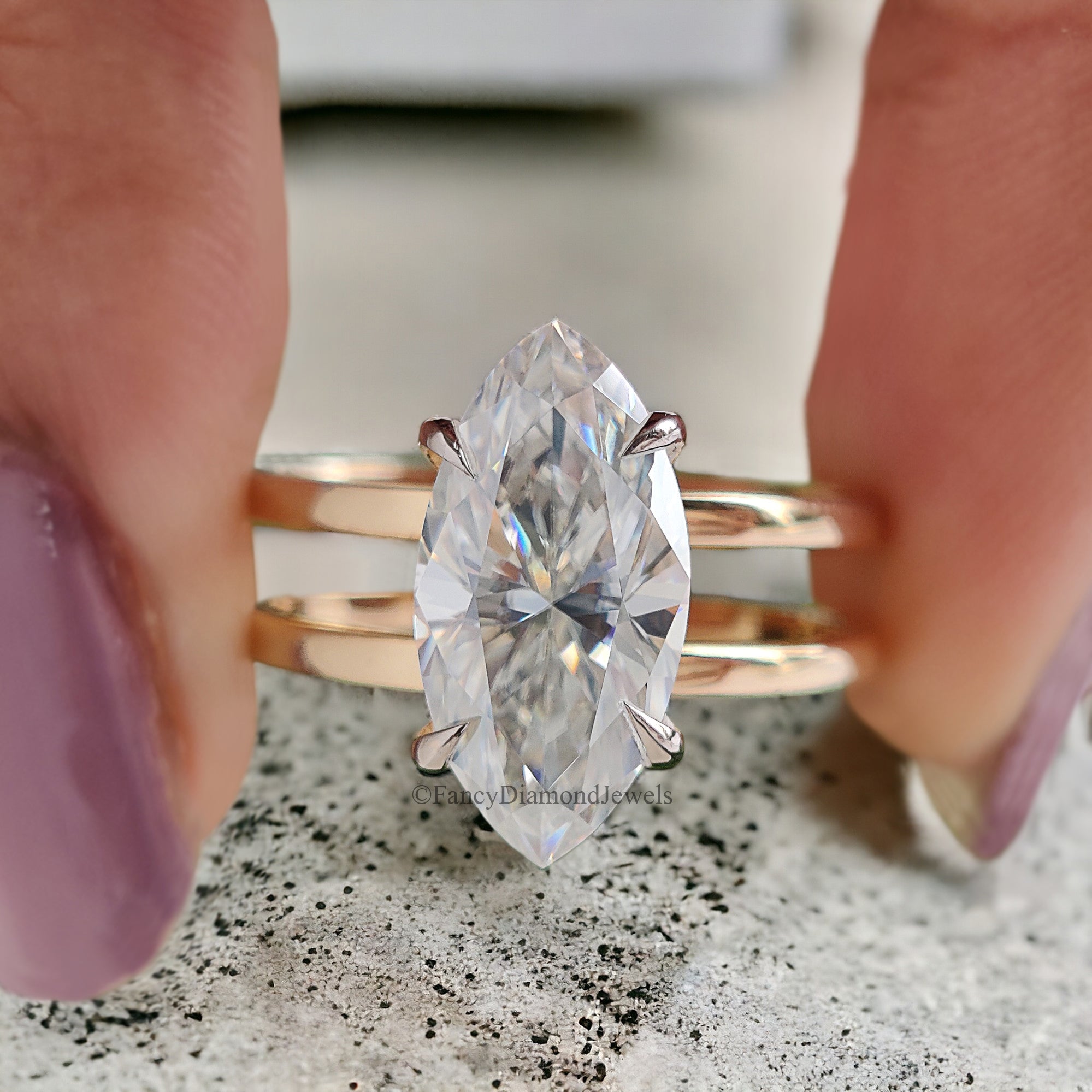2.15 CT Marquise Cut Colorless Moissanite Dual Shank Engagement Ring Solitaire Ring Wedding Ring Designer Bridal Ring Anniversary Gift FD211