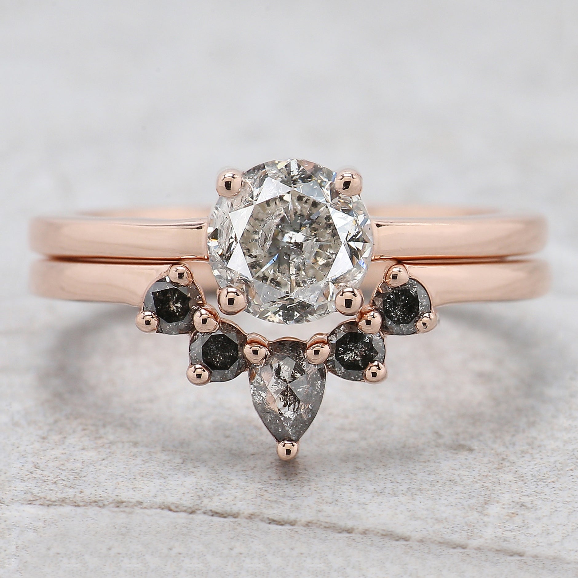 Round Cut Salt And Pepper Diamond Ring 1.10 Ct 6.22 MM Round Diamond Ring 14K Solid Rose Gold Silver Engagement Ring Gift For Her QL2674