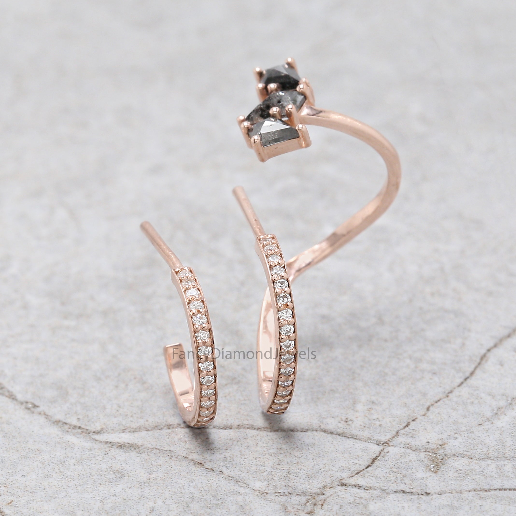 Kite salt and pepper Diamond Earring, Salt and pepper Kite Diamond Engagement Earring, Kite Diamond Earring, Kite Shape Earring/Cuff KD1225