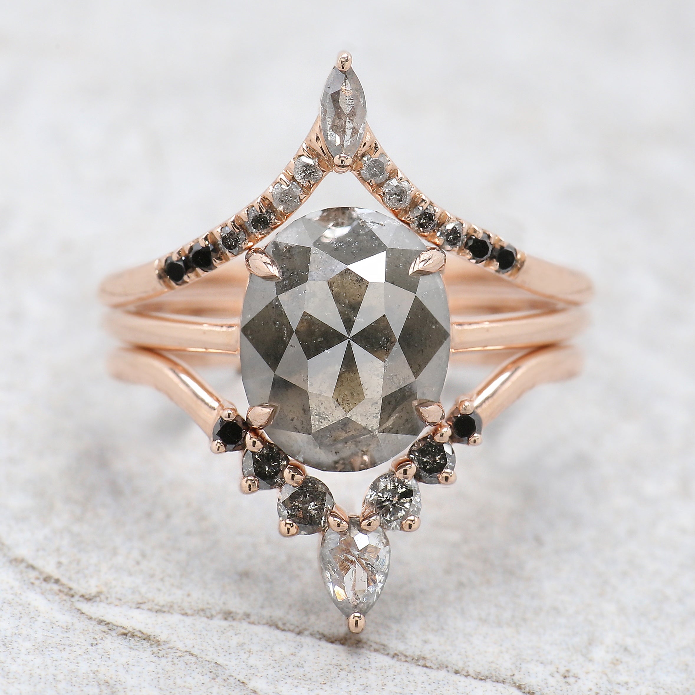 Oval Cut Salt And Pepper Diamond Ring 3.09 Ct 9.90 MM Oval Diamond Ring 14K Solid Rose Gold Silver Oval Engagement Ring Gift For Her QL1145