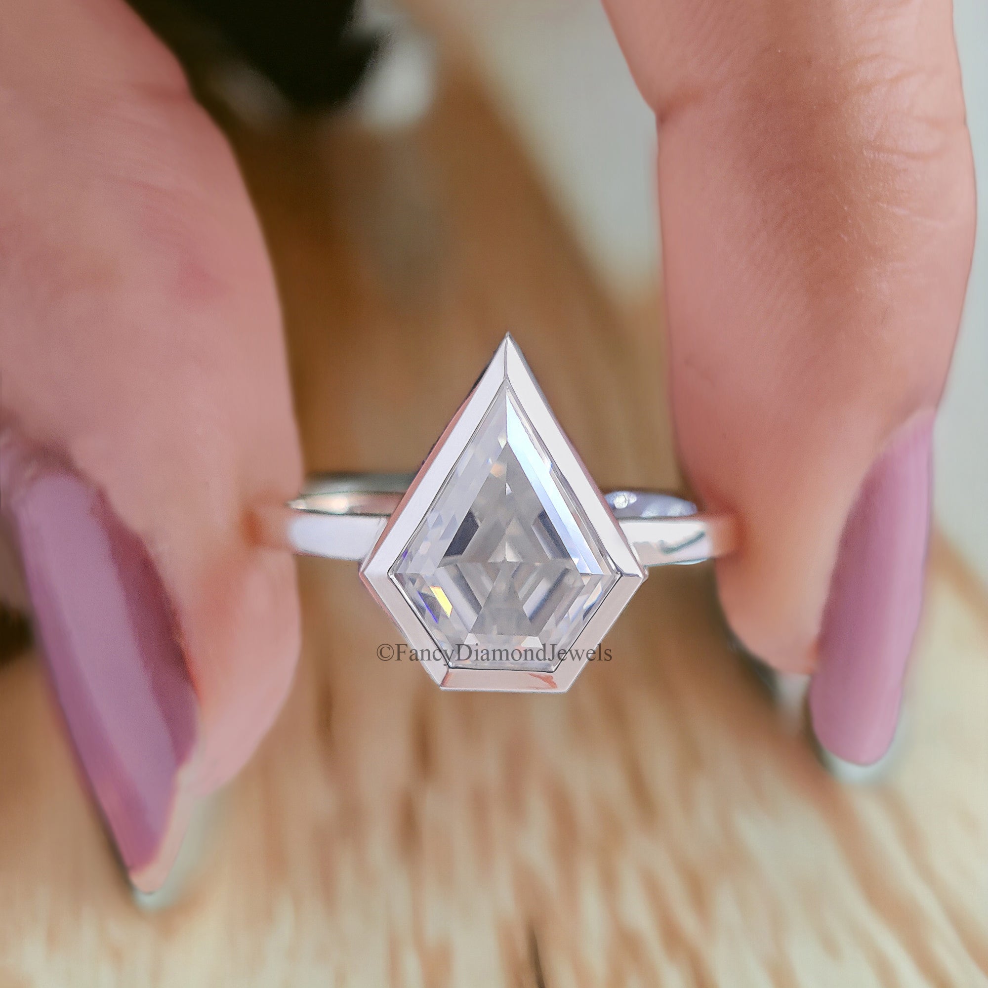 2.30 CT Shield Shape Moissanite Engagement Ring Colorless Moissanite Ring Bezel Set Wedding Ring Unique Moissanite Ring Gift for Her FD47