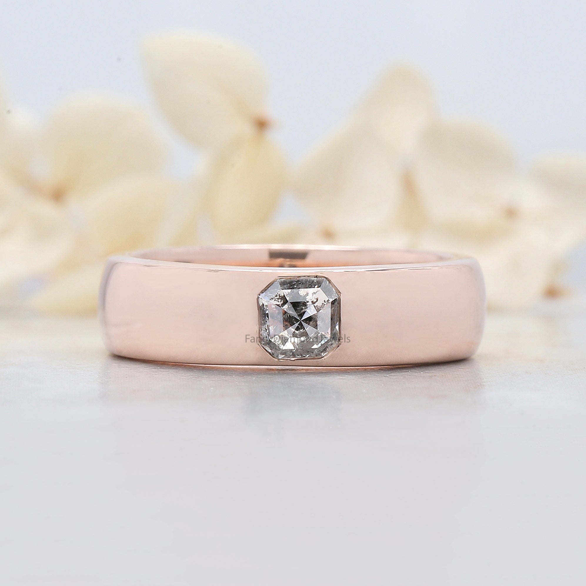 Emerald Salt And Pepper Diamond Band, Salt And Pepper Emerald Engagement Band, Emerald Diamond Band, Solitaire Band, Emerald Band, KDL7777