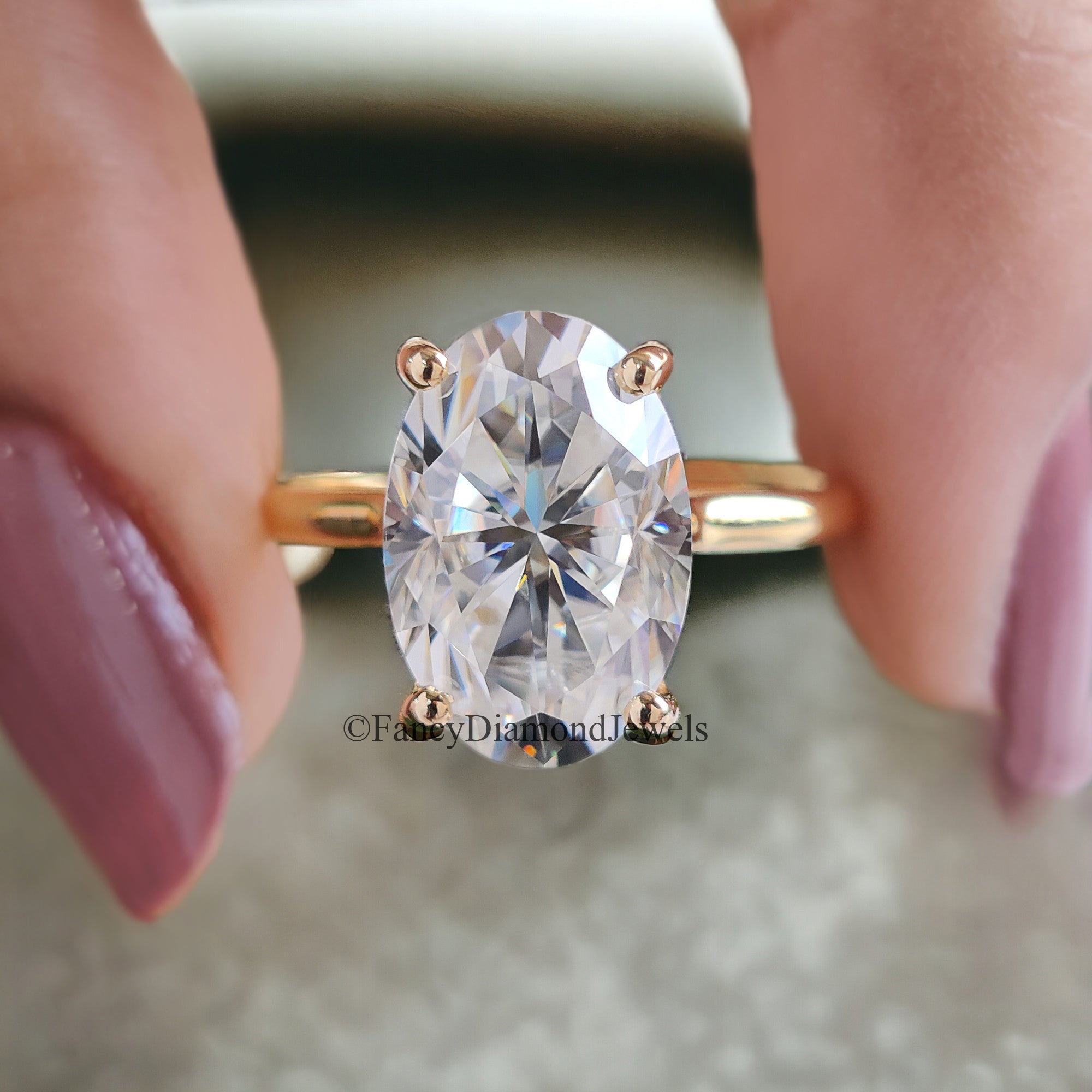 4.15 CT Moval Near Colorless Moissanite Engagement Ring Antique Elongated Oval Moissanite Ring Open Gap Solitaire Wedding Ring for Her FD71